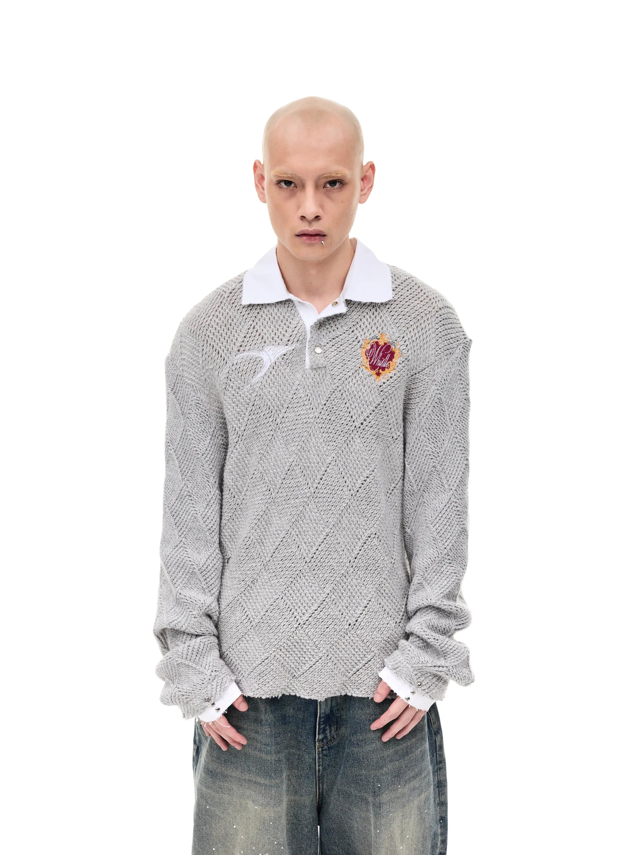 Knitted Argyle Polo Sweater
