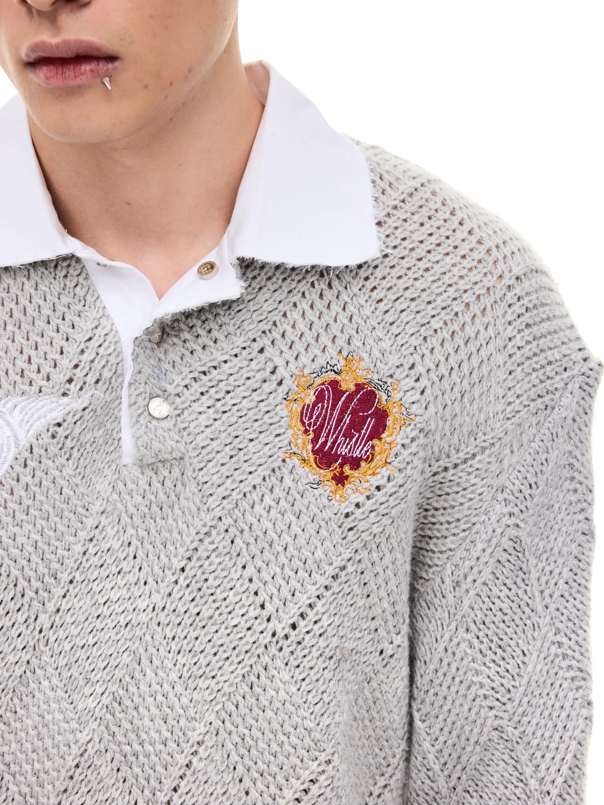 Knitted Argyle Polo Sweater