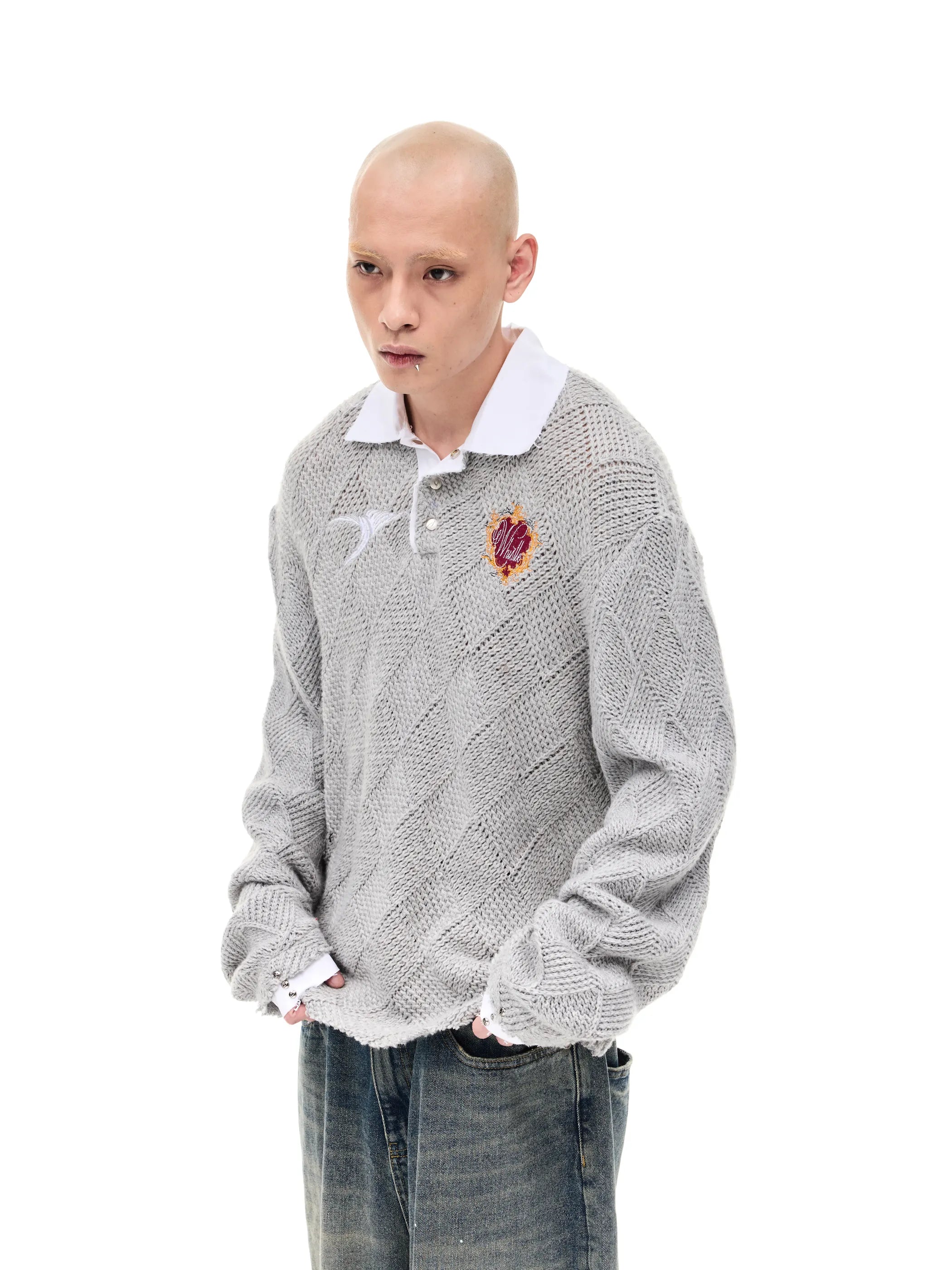 Knitted Argyle Polo Sweater