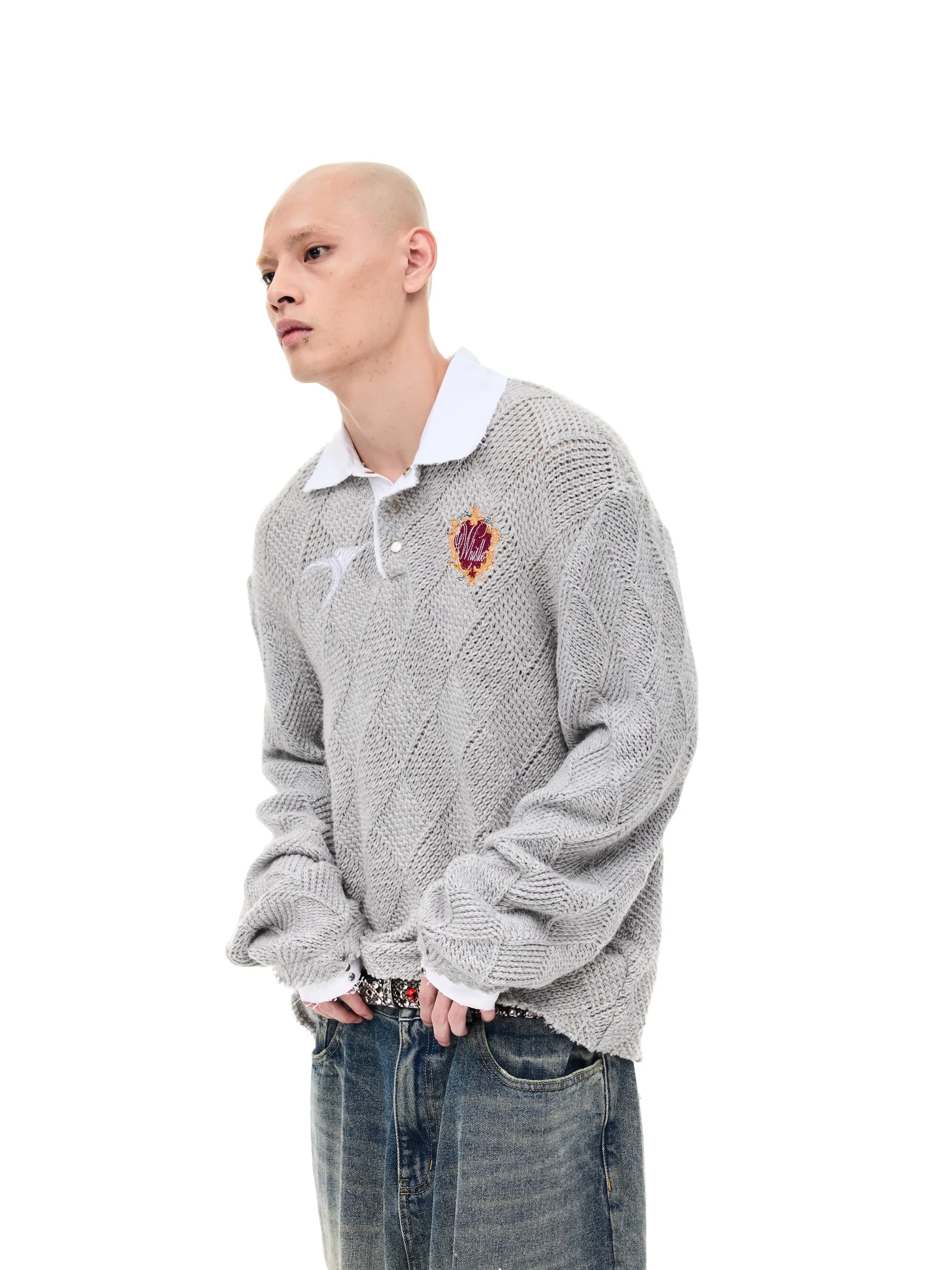 Knitted Argyle Polo Sweater