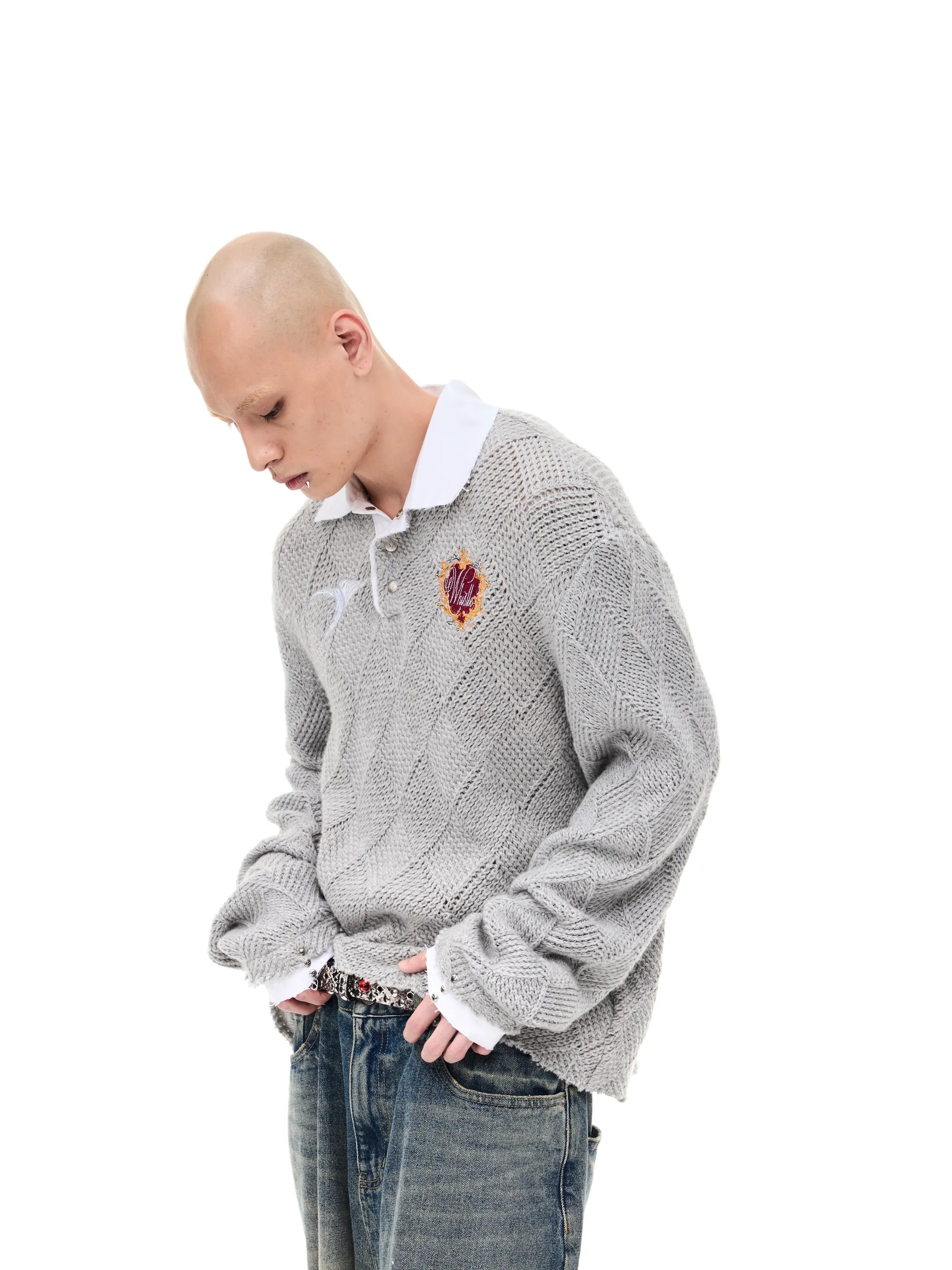 Knitted Argyle Polo Sweater