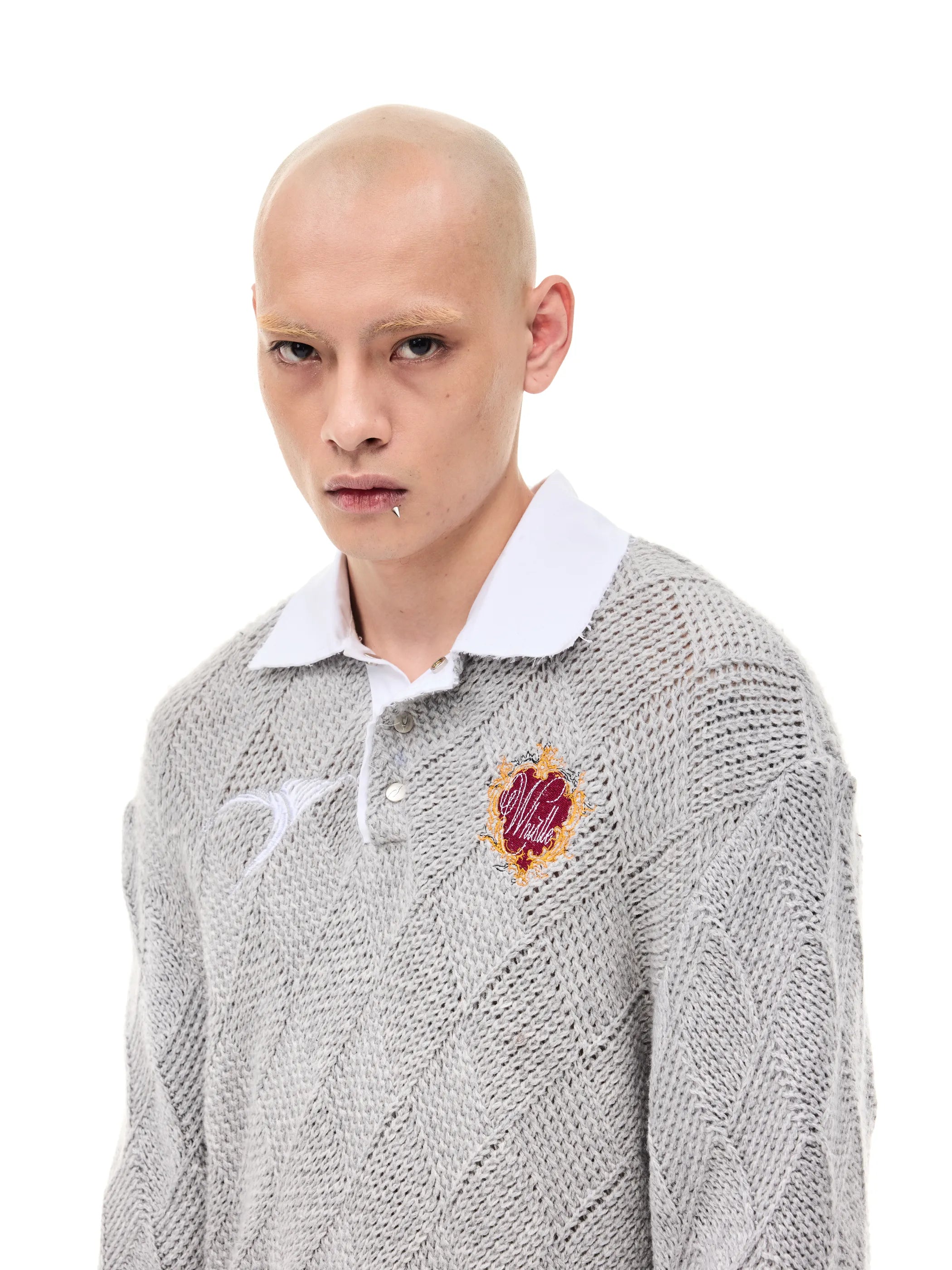 Knitted Argyle Polo Sweater