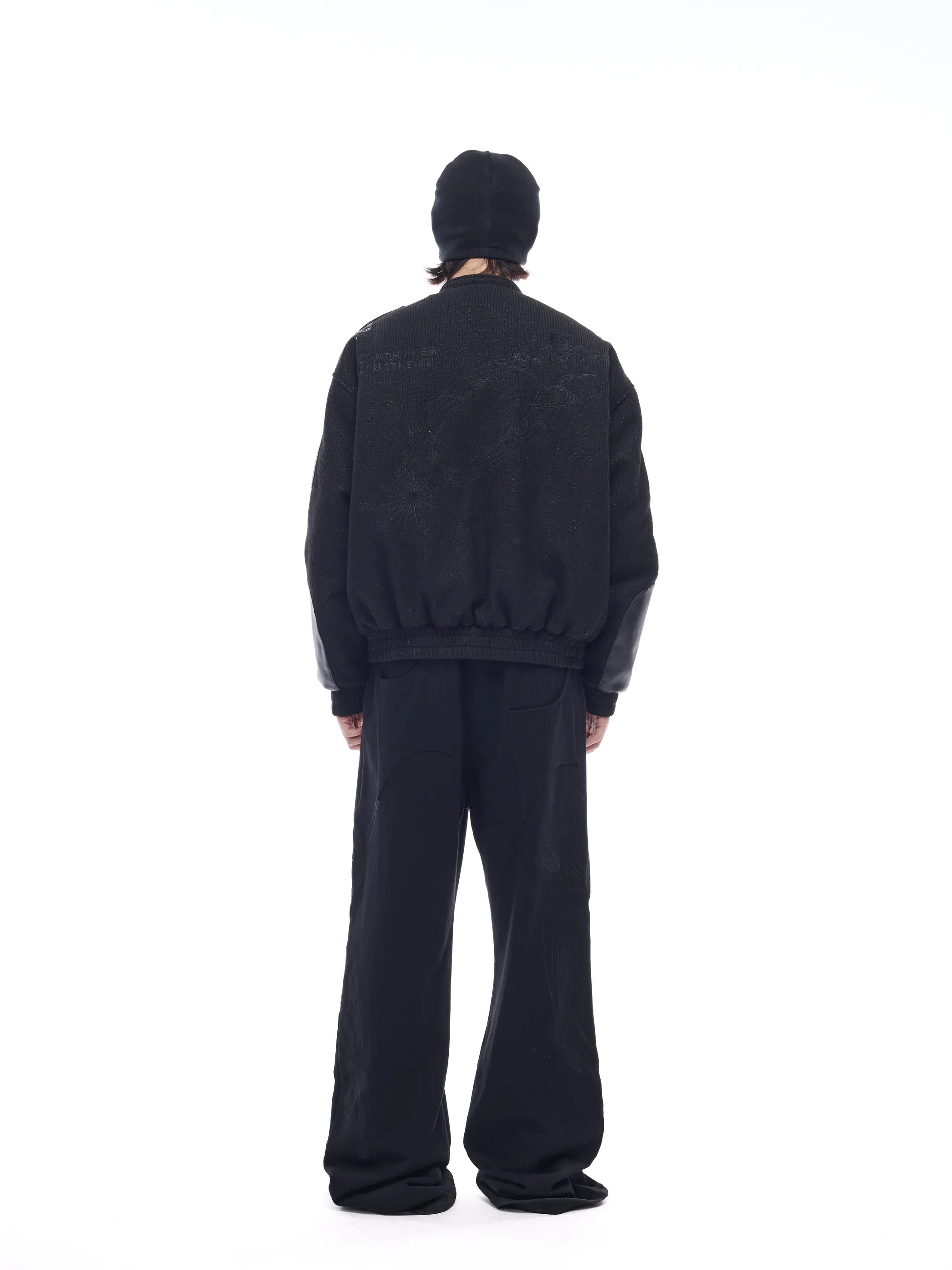 Leather-panelled moto bomber jacket