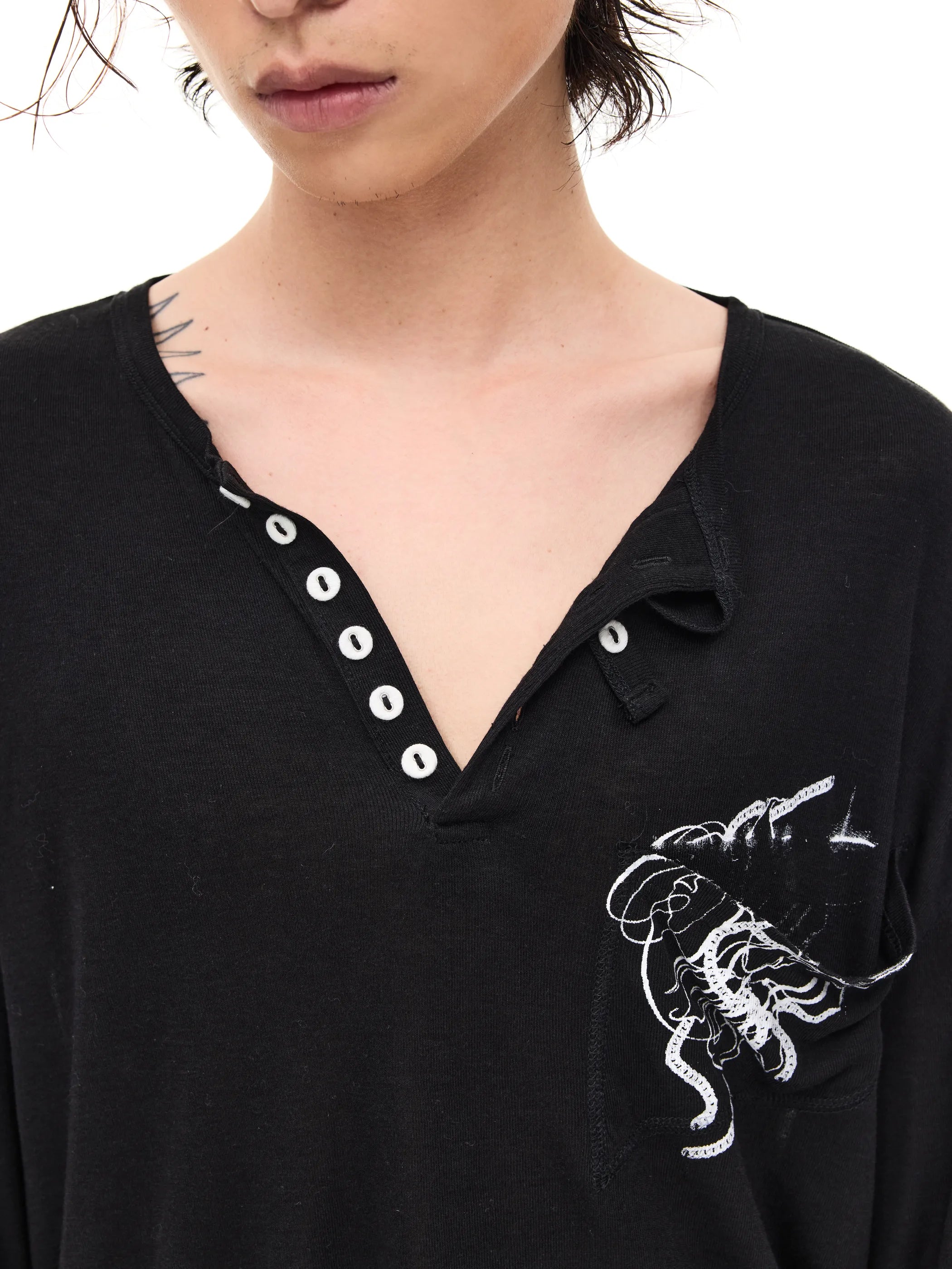 Lightweight Wool Henley Collar T-shirt
