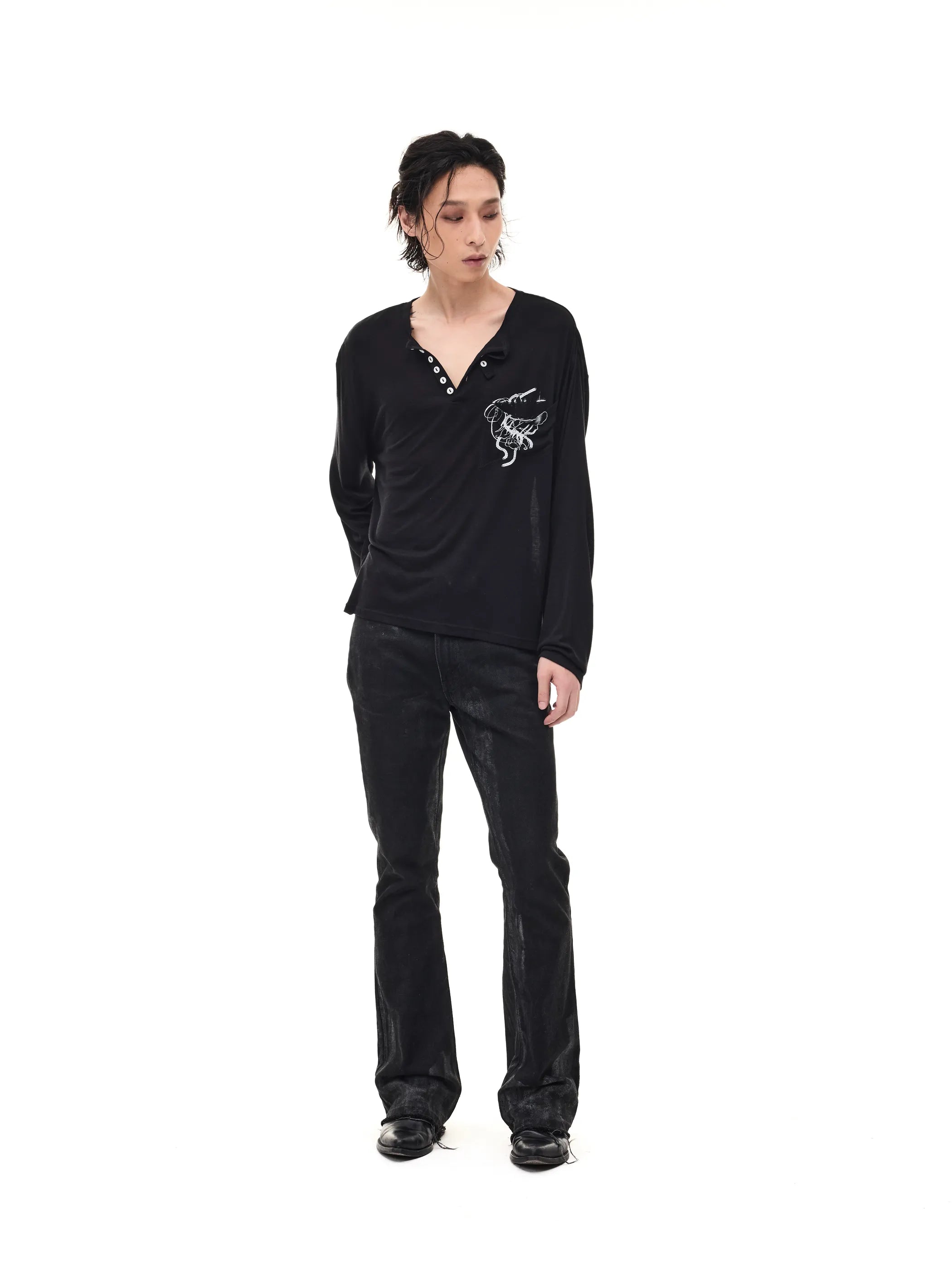 Lightweight Wool Henley Collar T-shirt