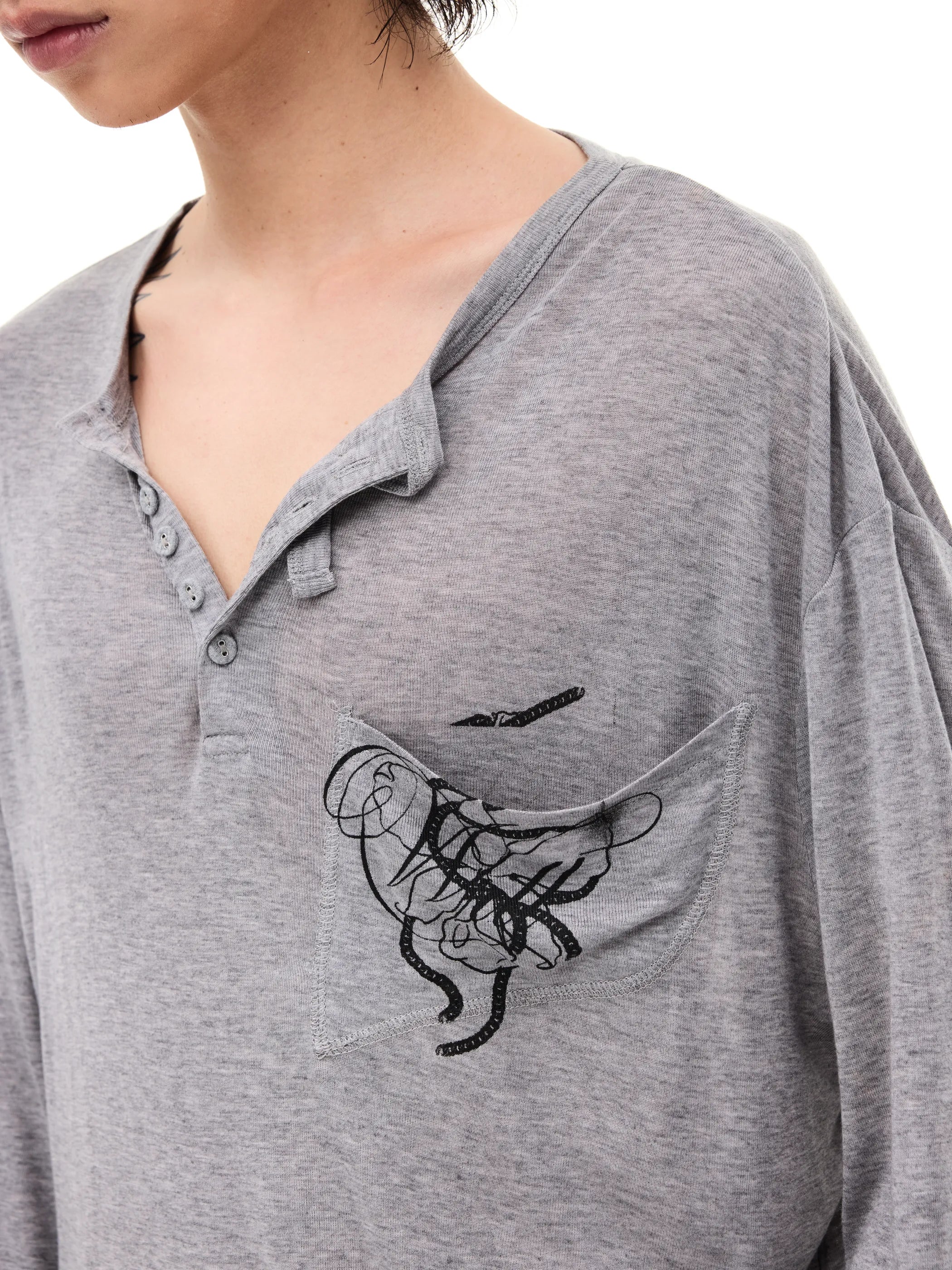 Lightweight Wool Henley Collar T-shirt