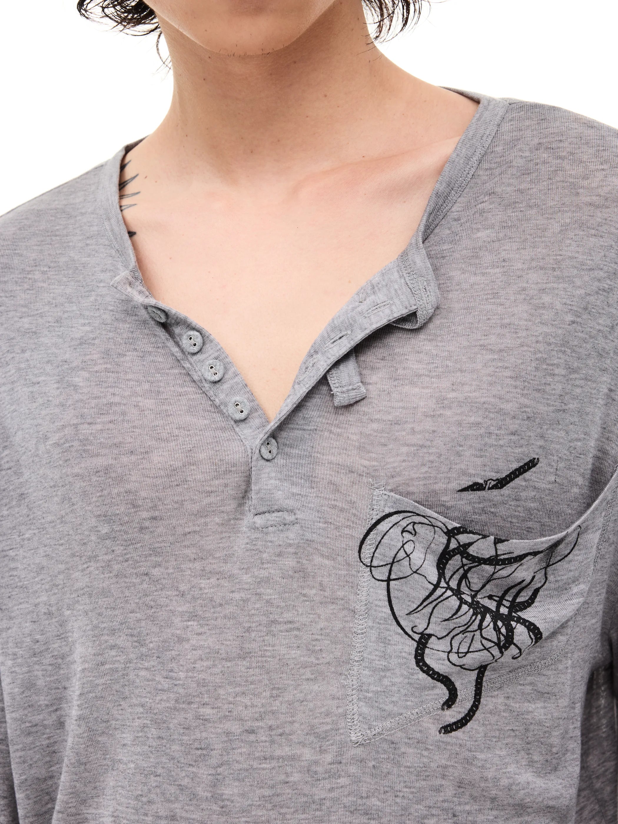 Lightweight Wool Henley Collar T-shirt