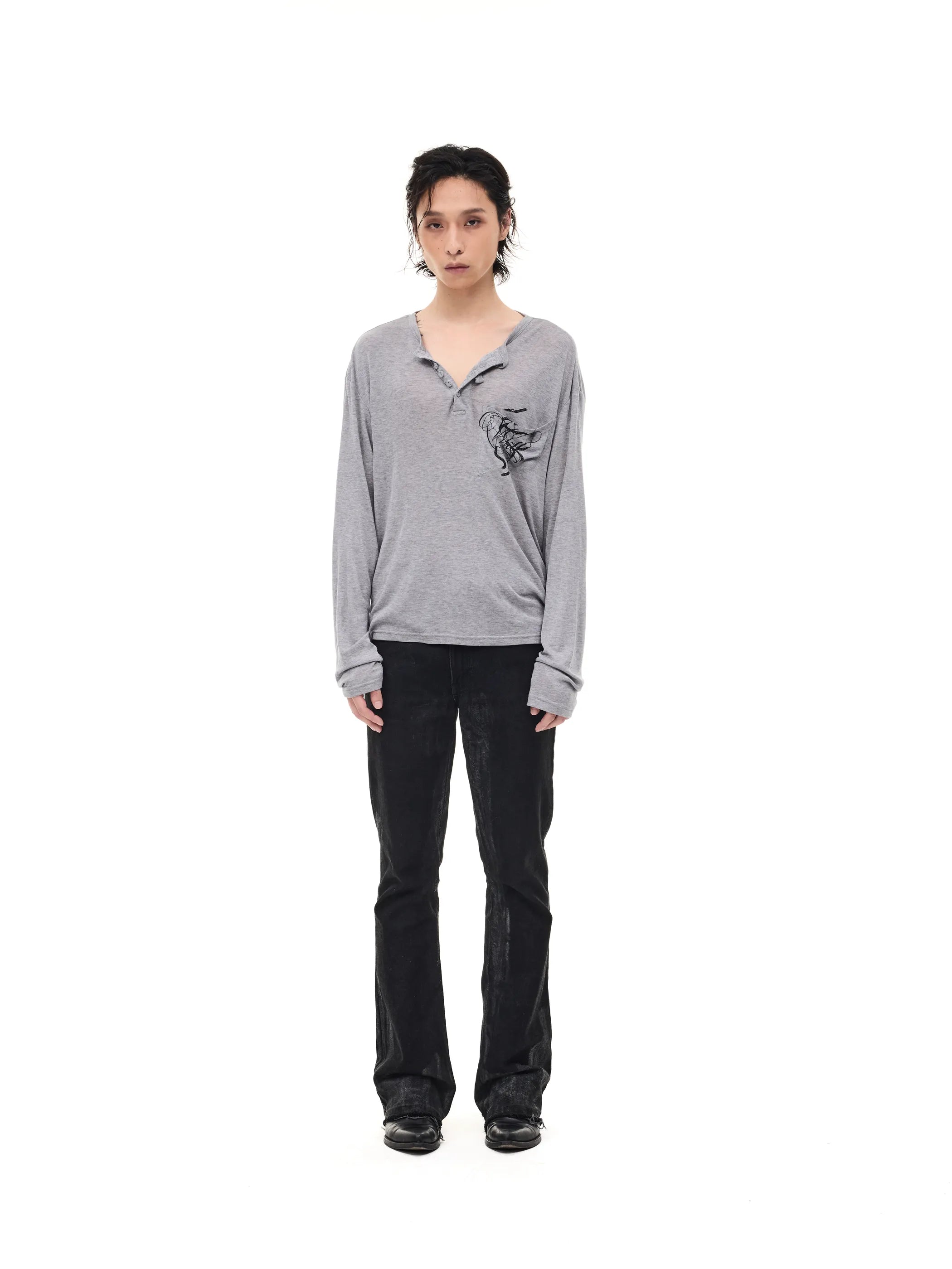 Lightweight Wool Henley Collar T-shirt