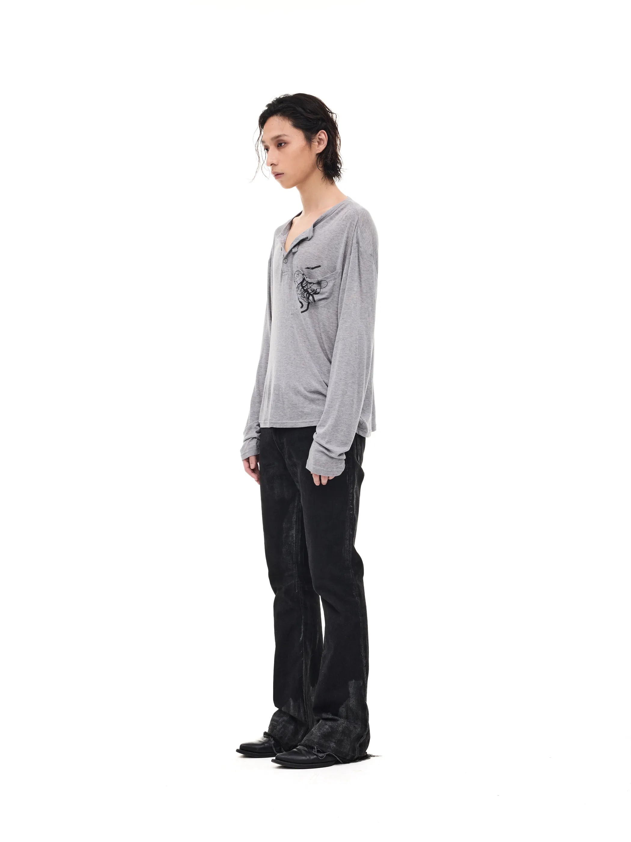 Lightweight Wool Henley Collar T-shirt