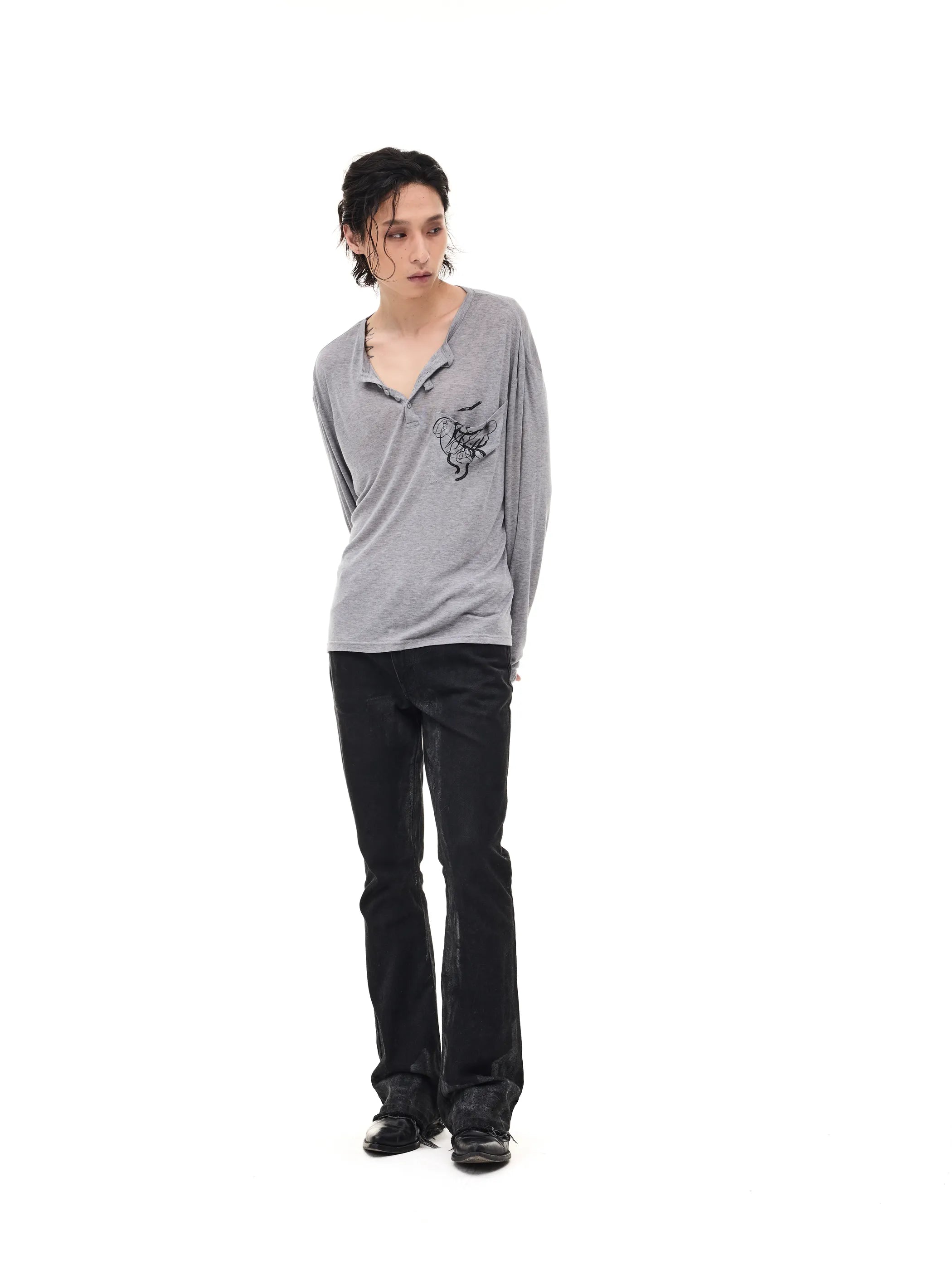 Lightweight Wool Henley Collar T-shirt