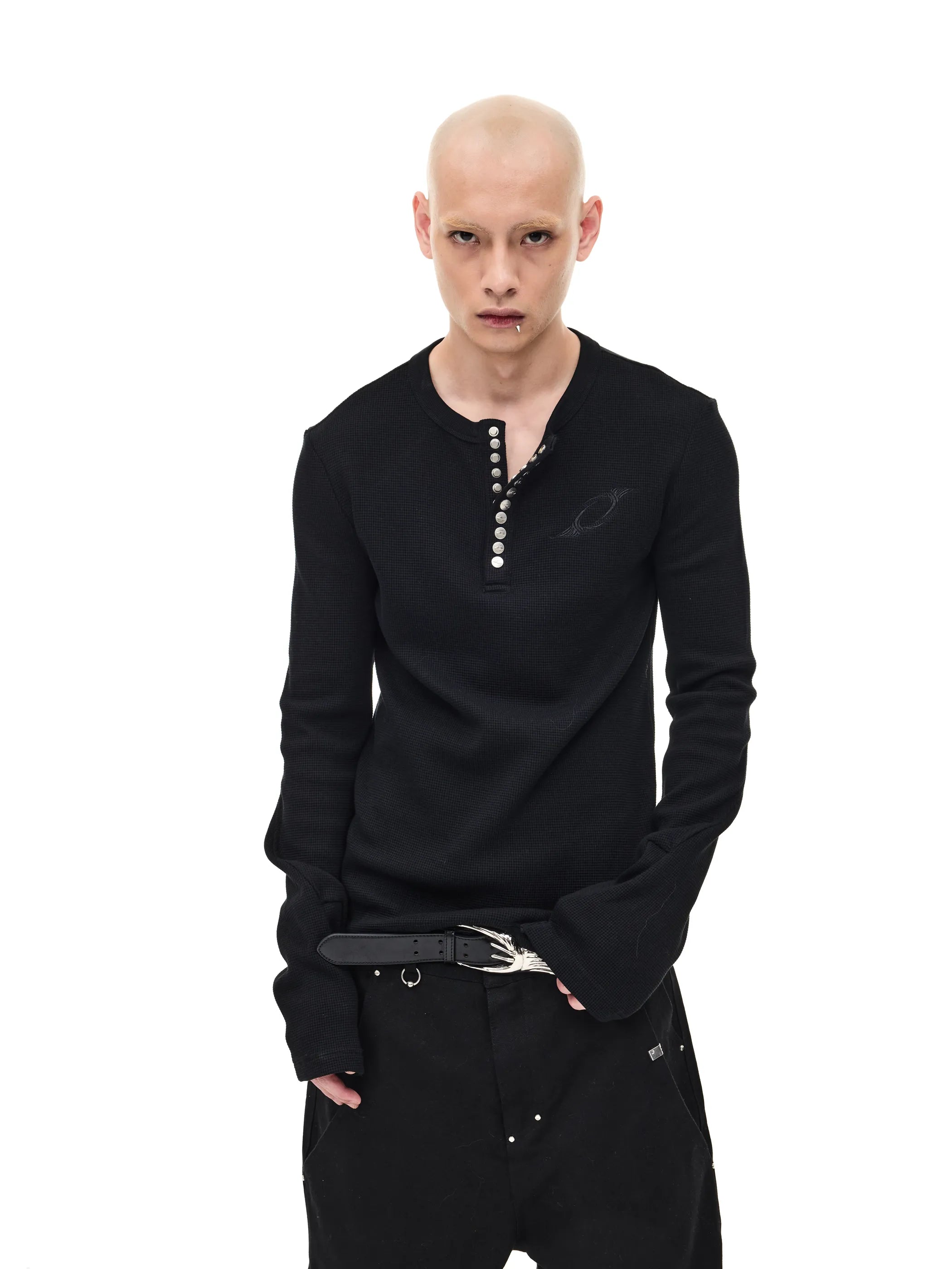 Waffle-knit Structured-shoulder Tee