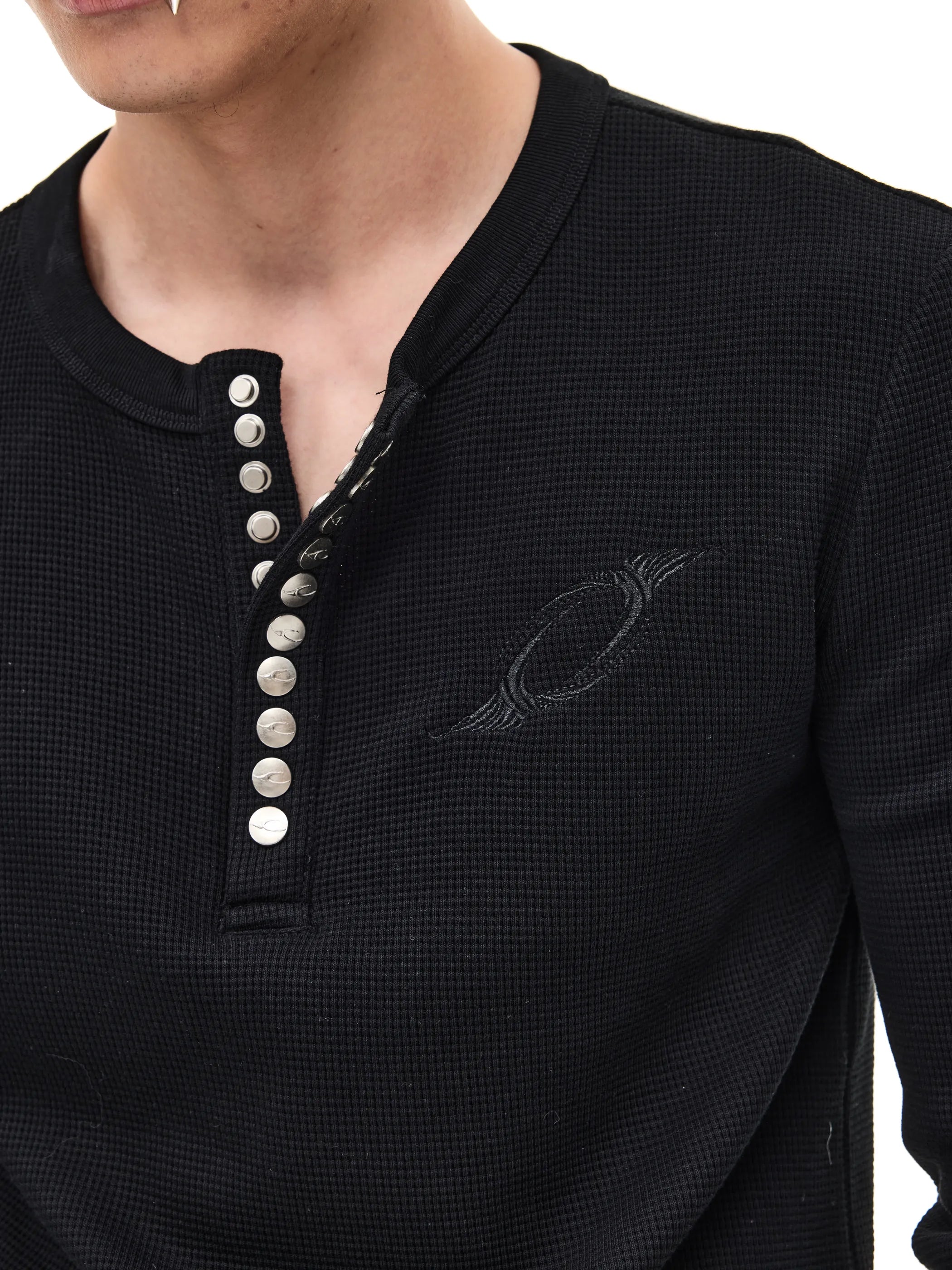 Waffle-knit Structured-shoulder Tee