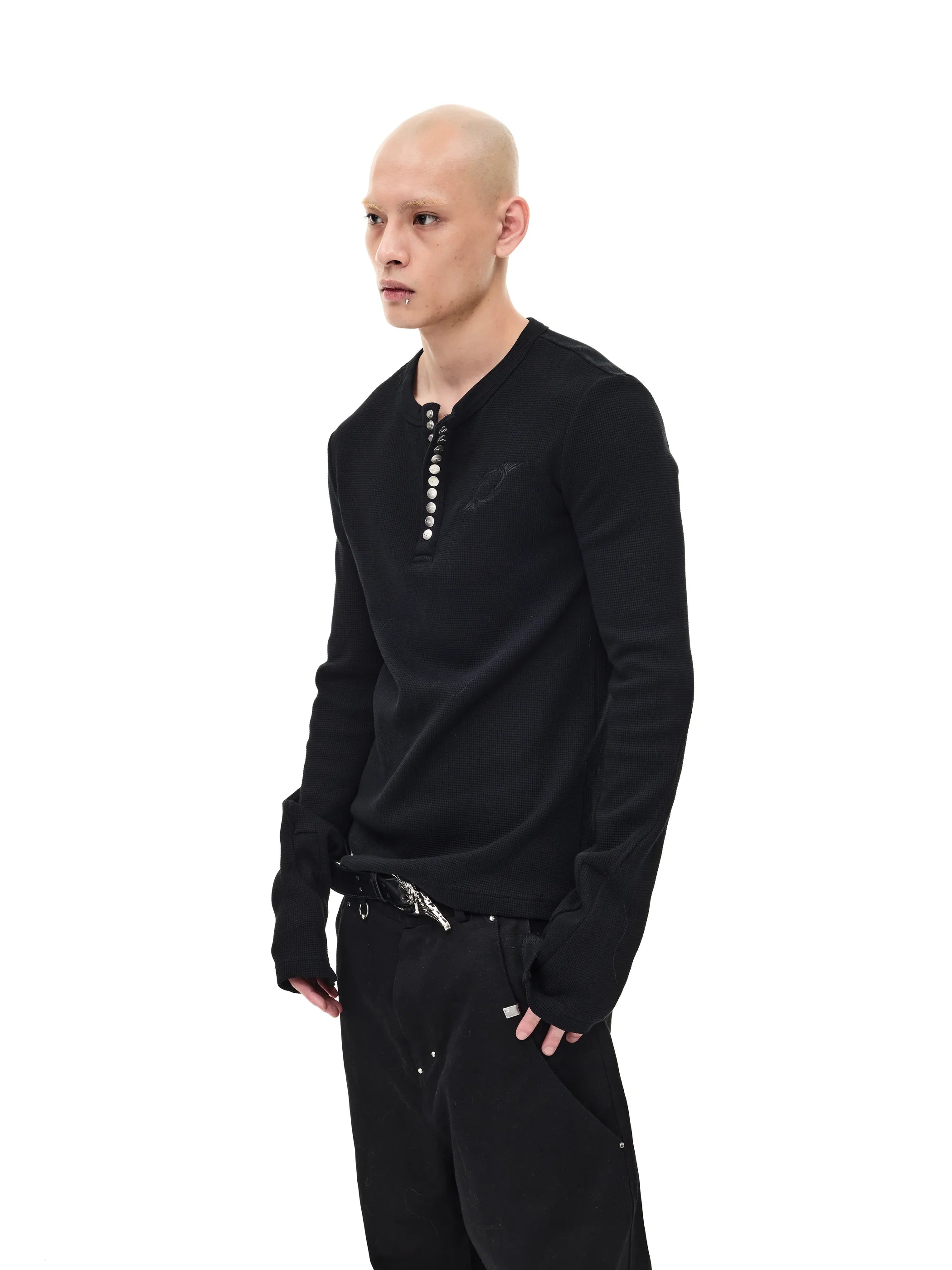 Waffle-knit Structured-shoulder Tee