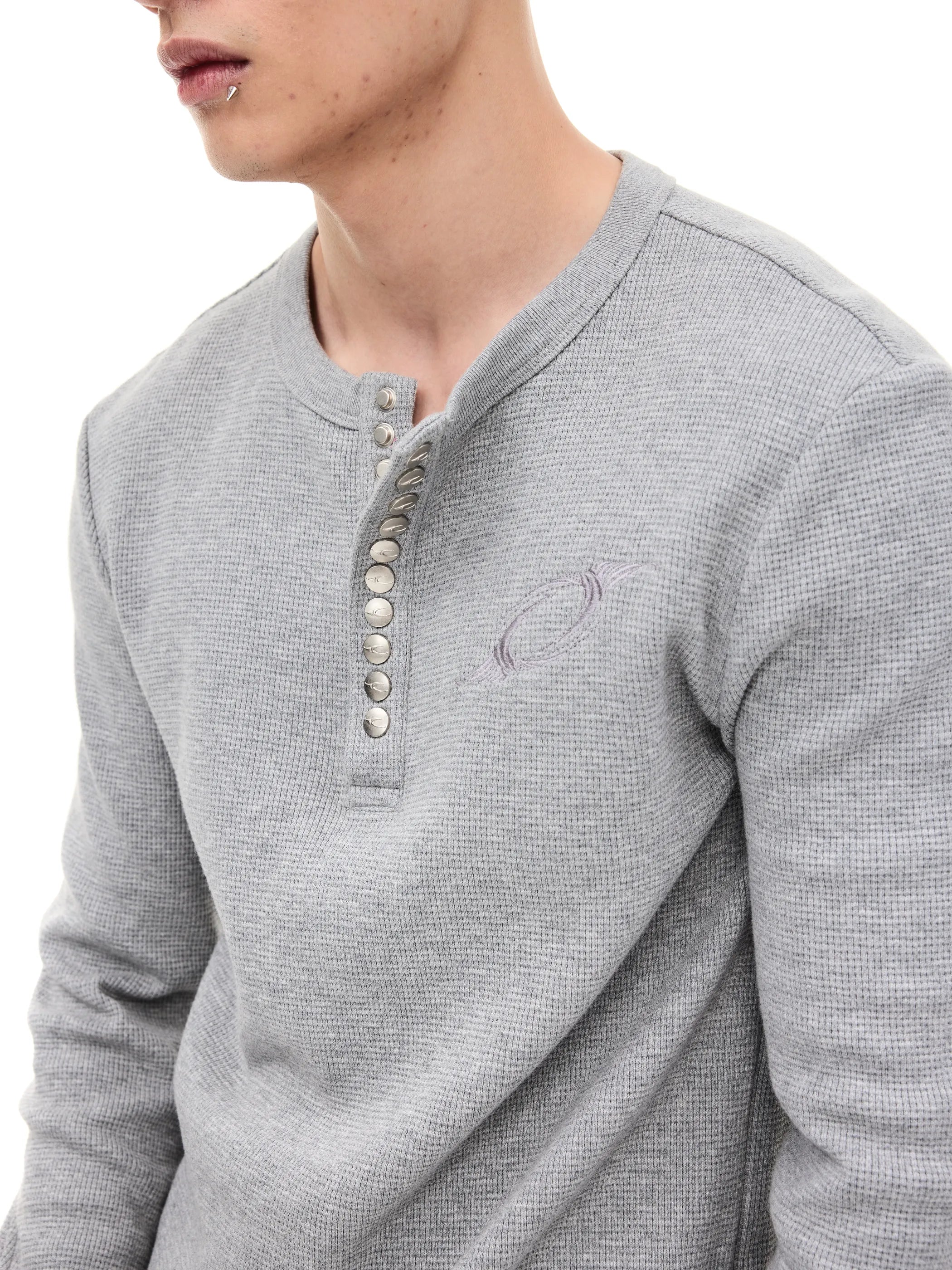 Waffle-knit Structured-shoulder Tee