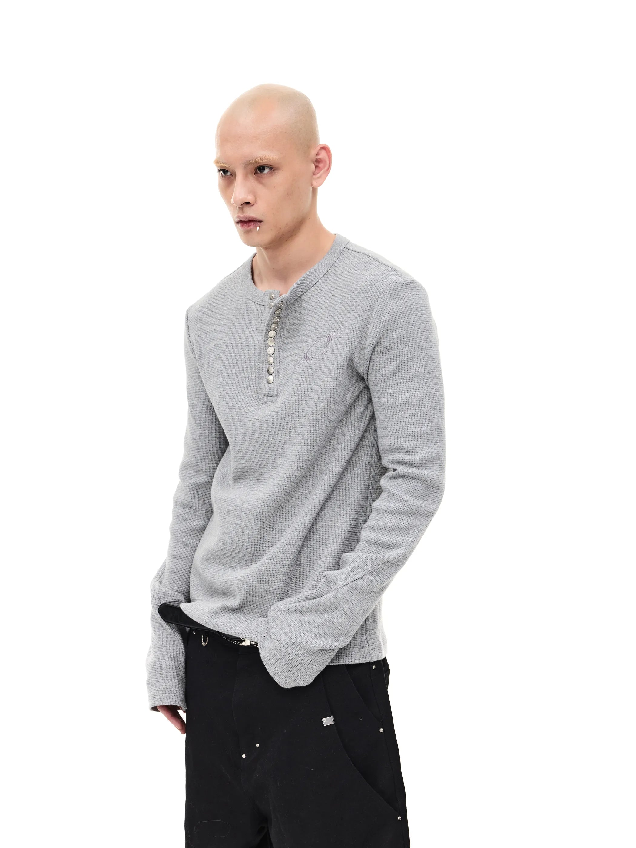 Waffle-knit Structured-shoulder Tee