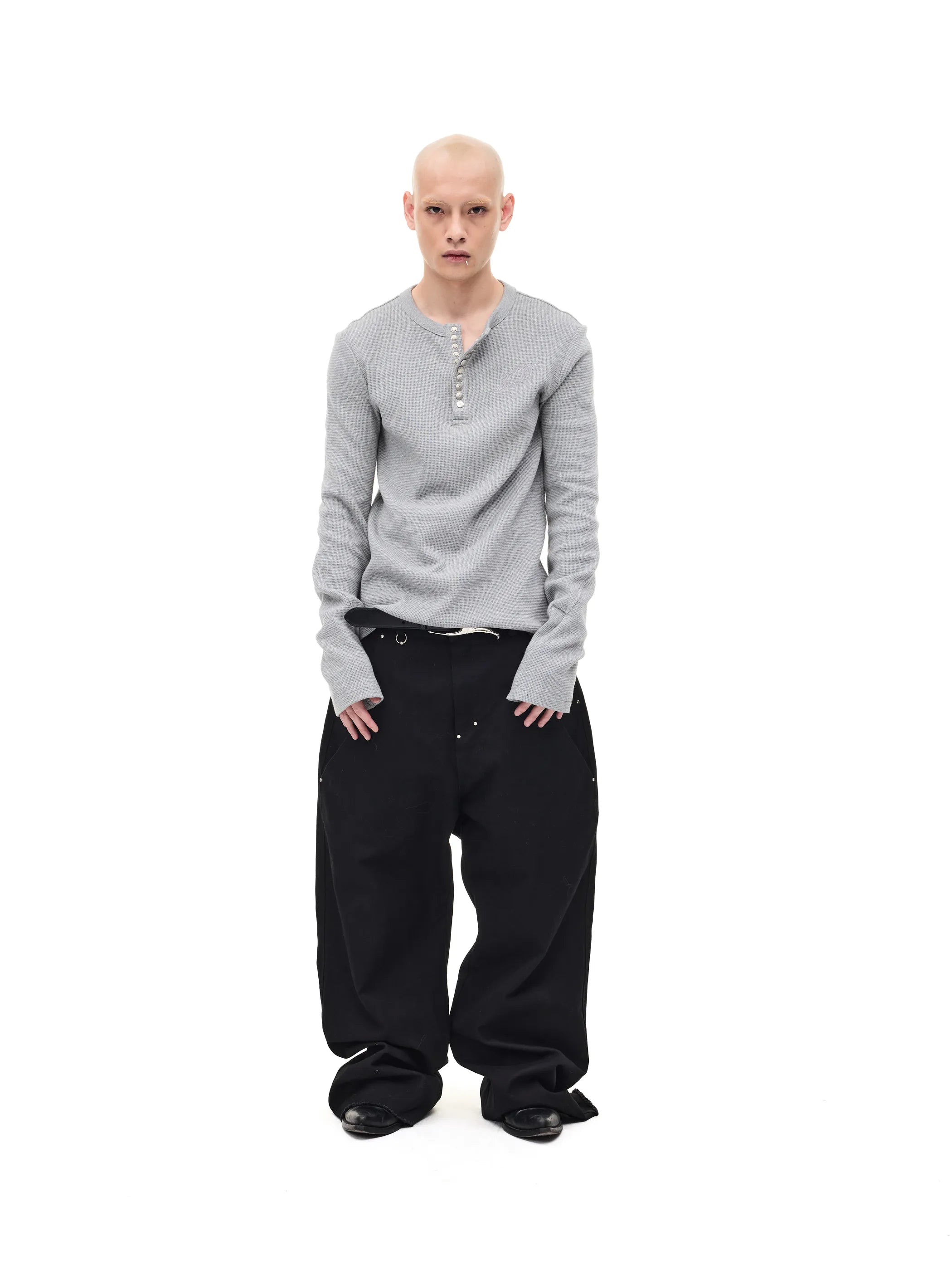 Waffle-knit Structured-shoulder Tee