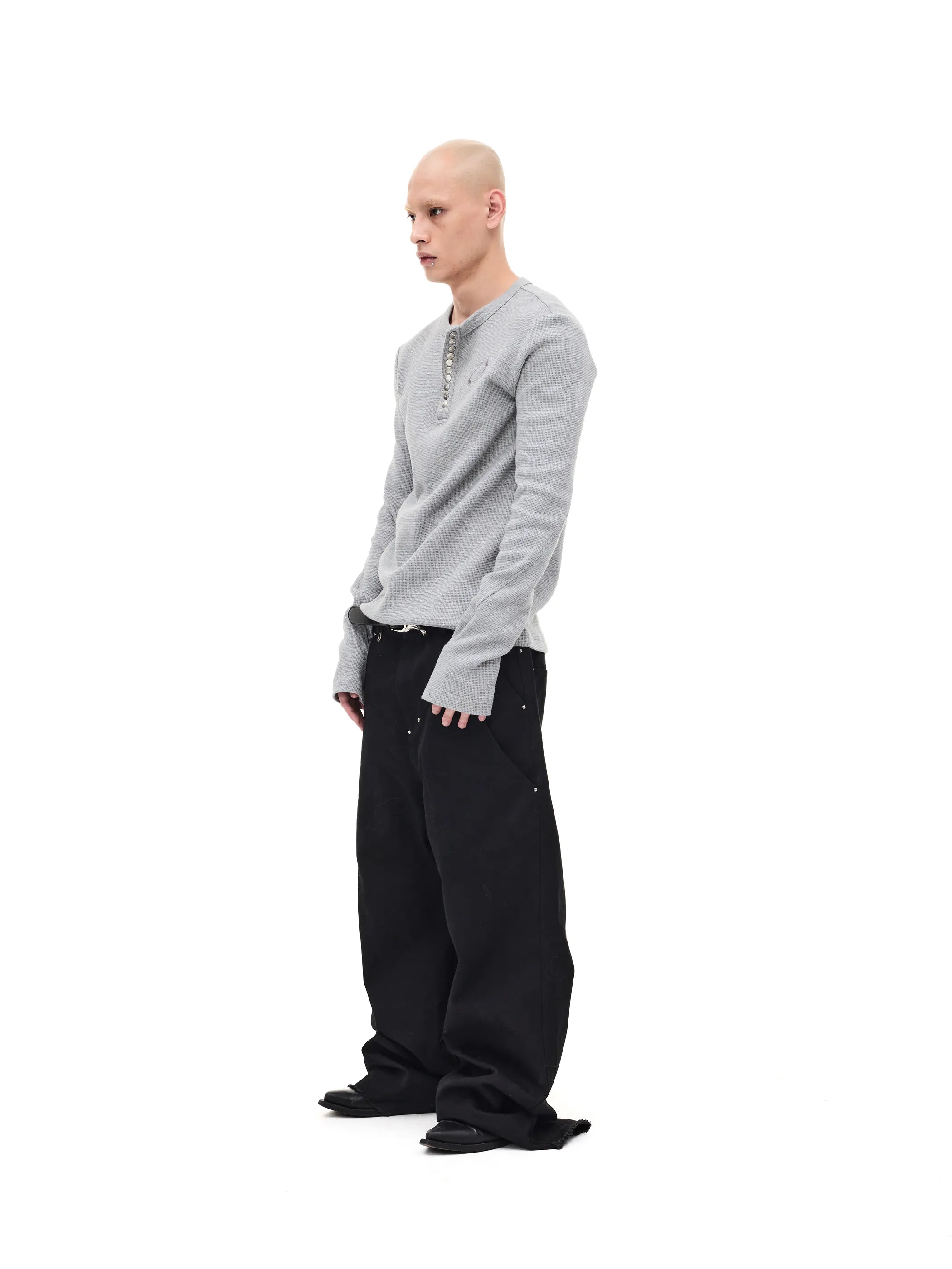 Waffle-knit Structured-shoulder Tee