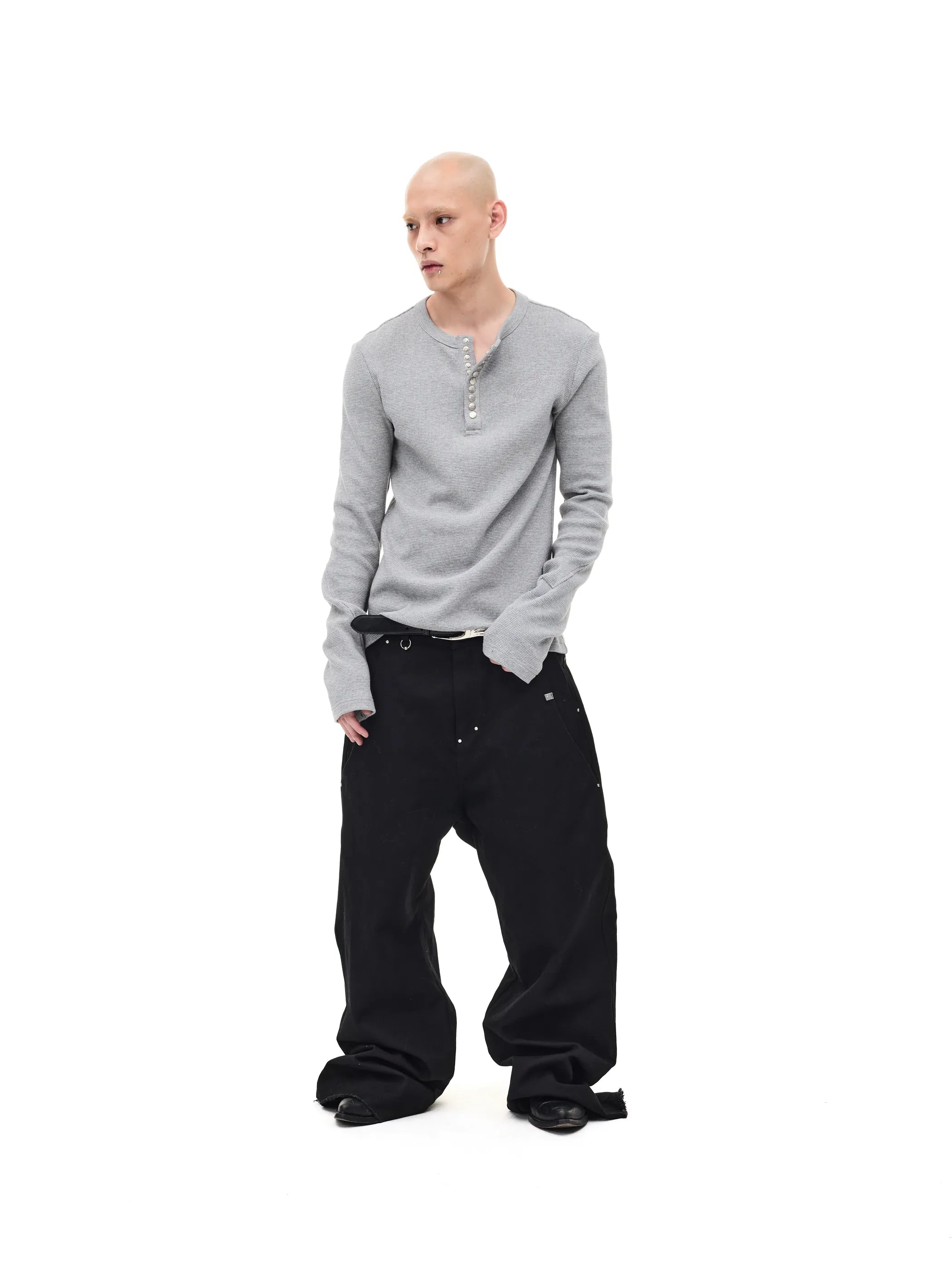Waffle-knit Structured-shoulder Tee