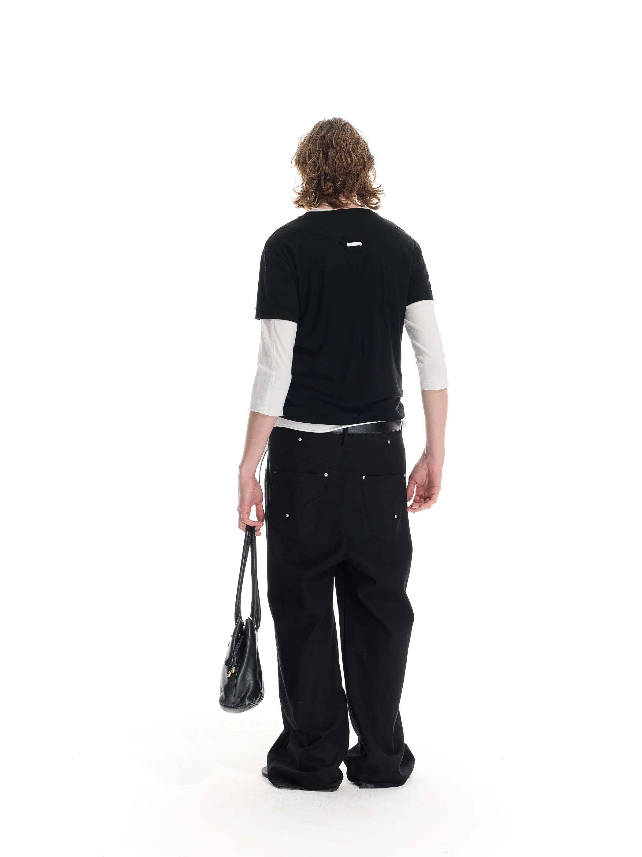Colour-blocked half-sleeve mock two-piece T-shirt