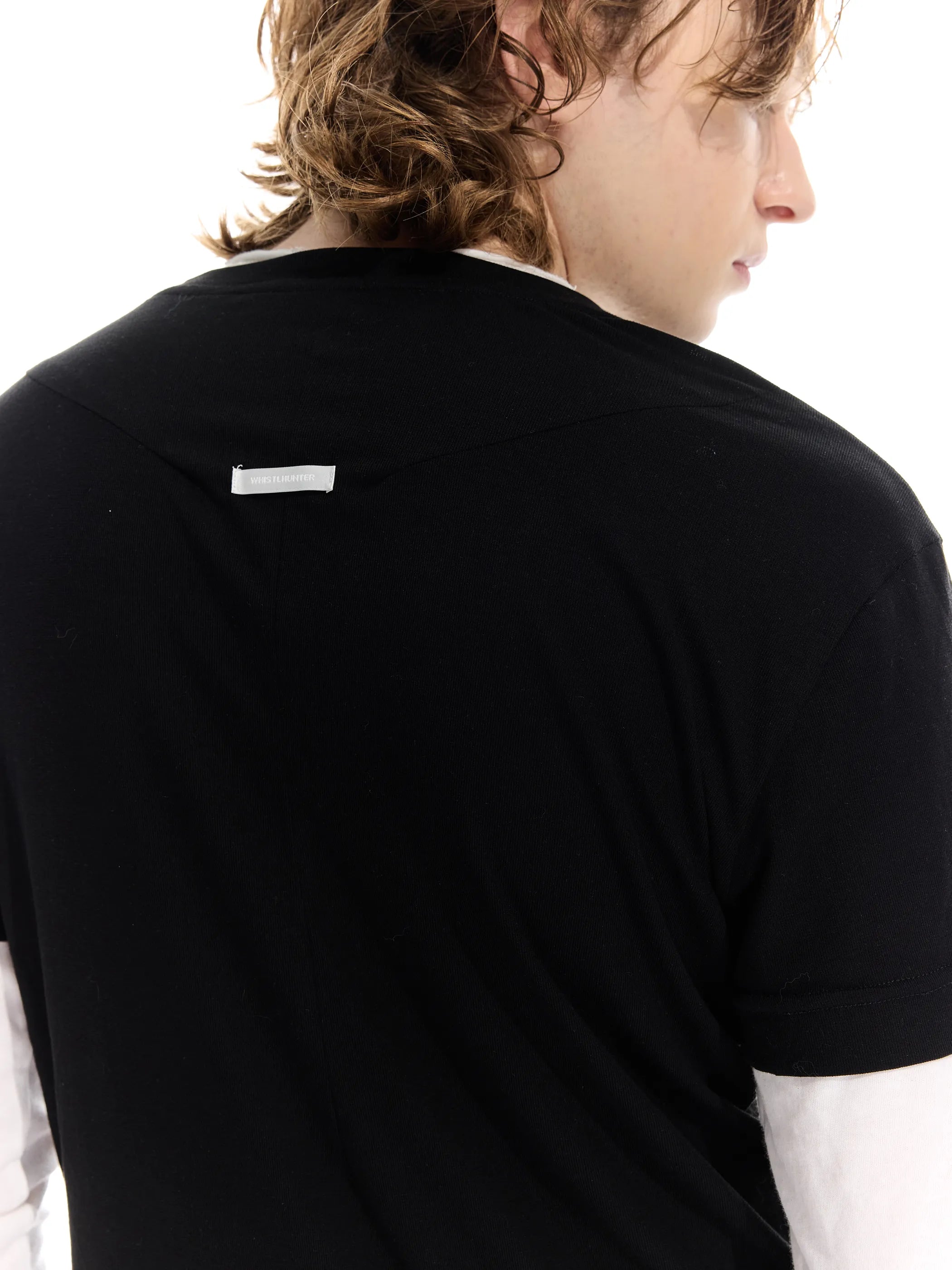 Colour-blocked half-sleeve mock two-piece T-shirt