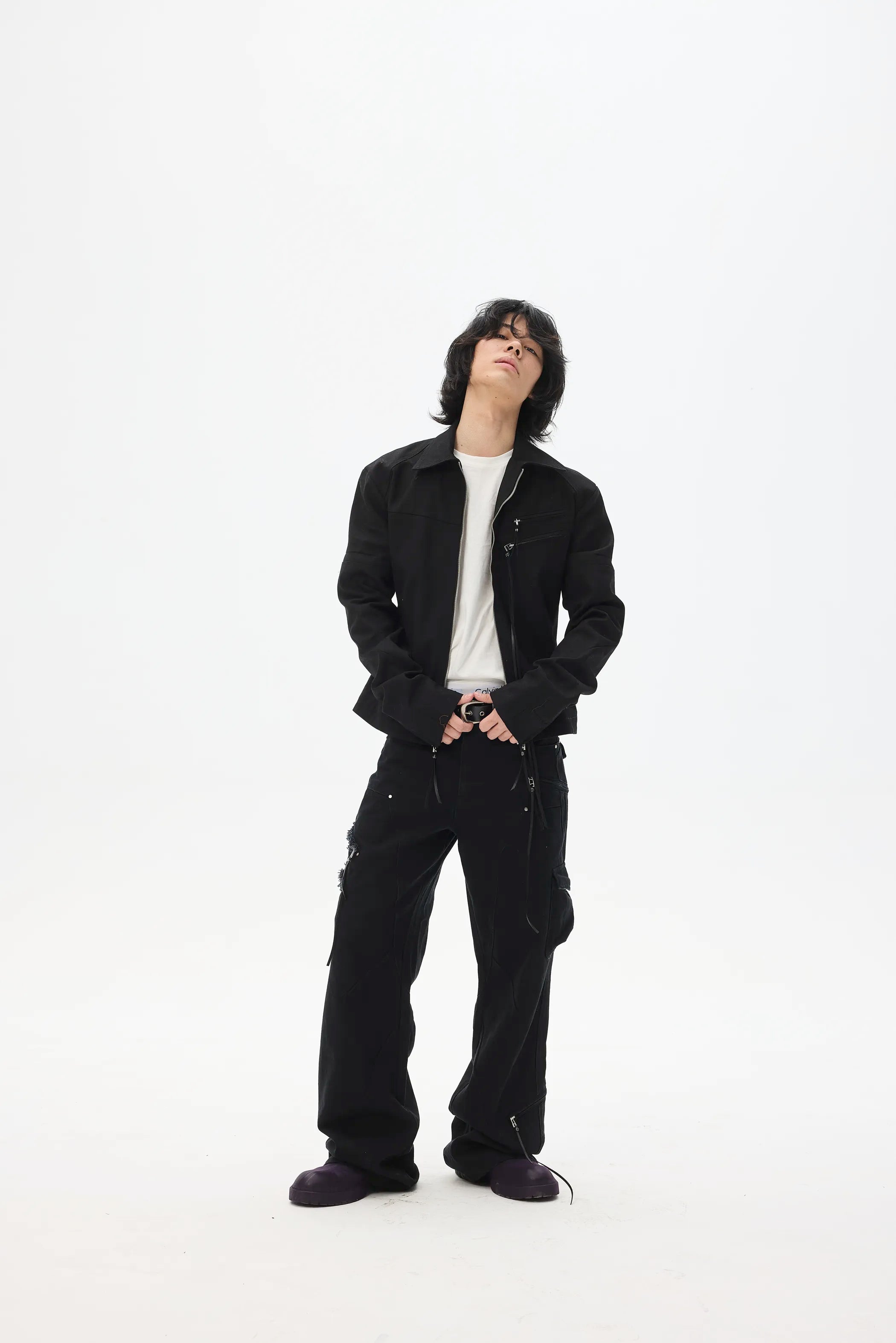 Model shot of Custom Leather-Lace Zip Jacket 2