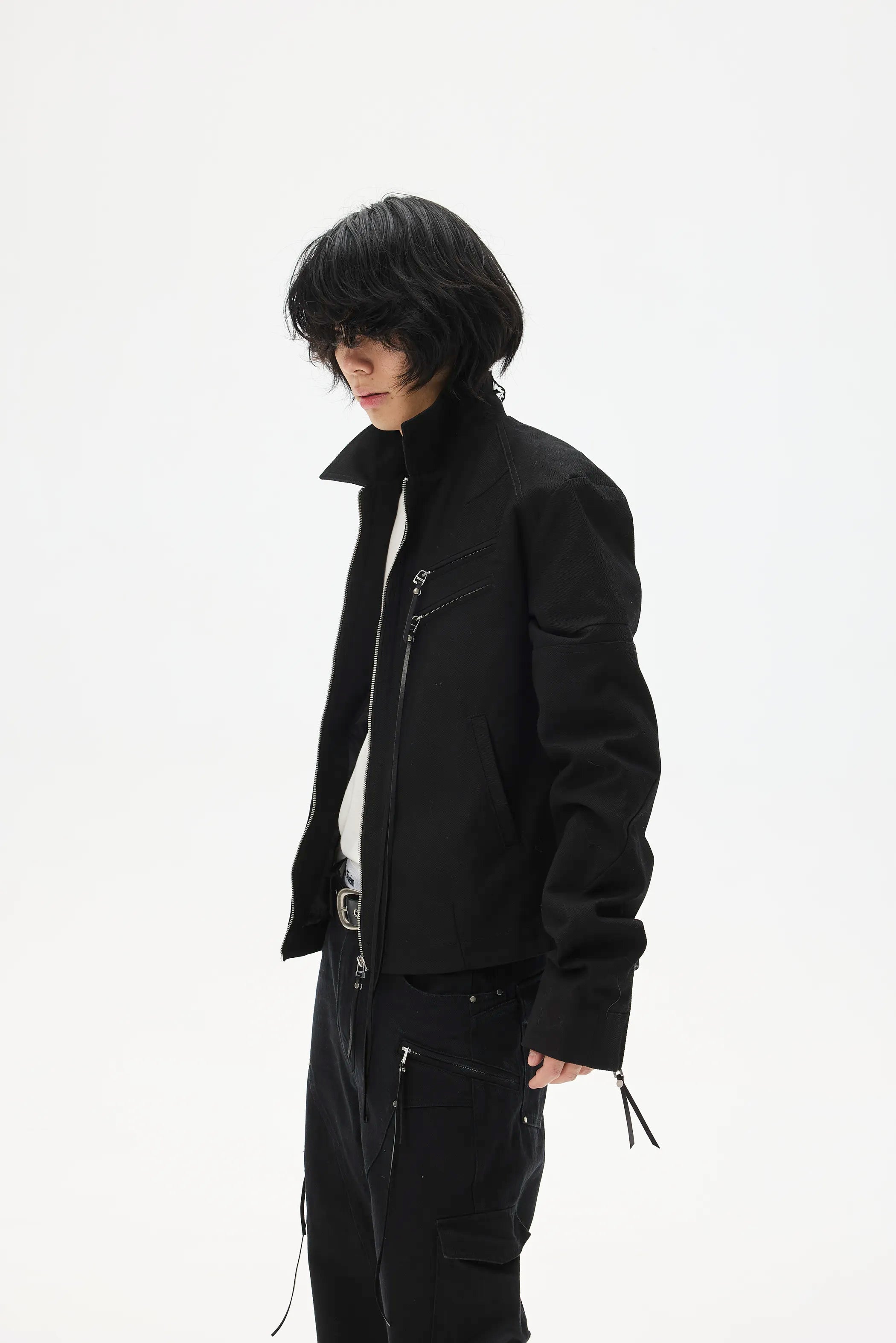 Model shot of Custom Leather-Lace Zip Jacket 3