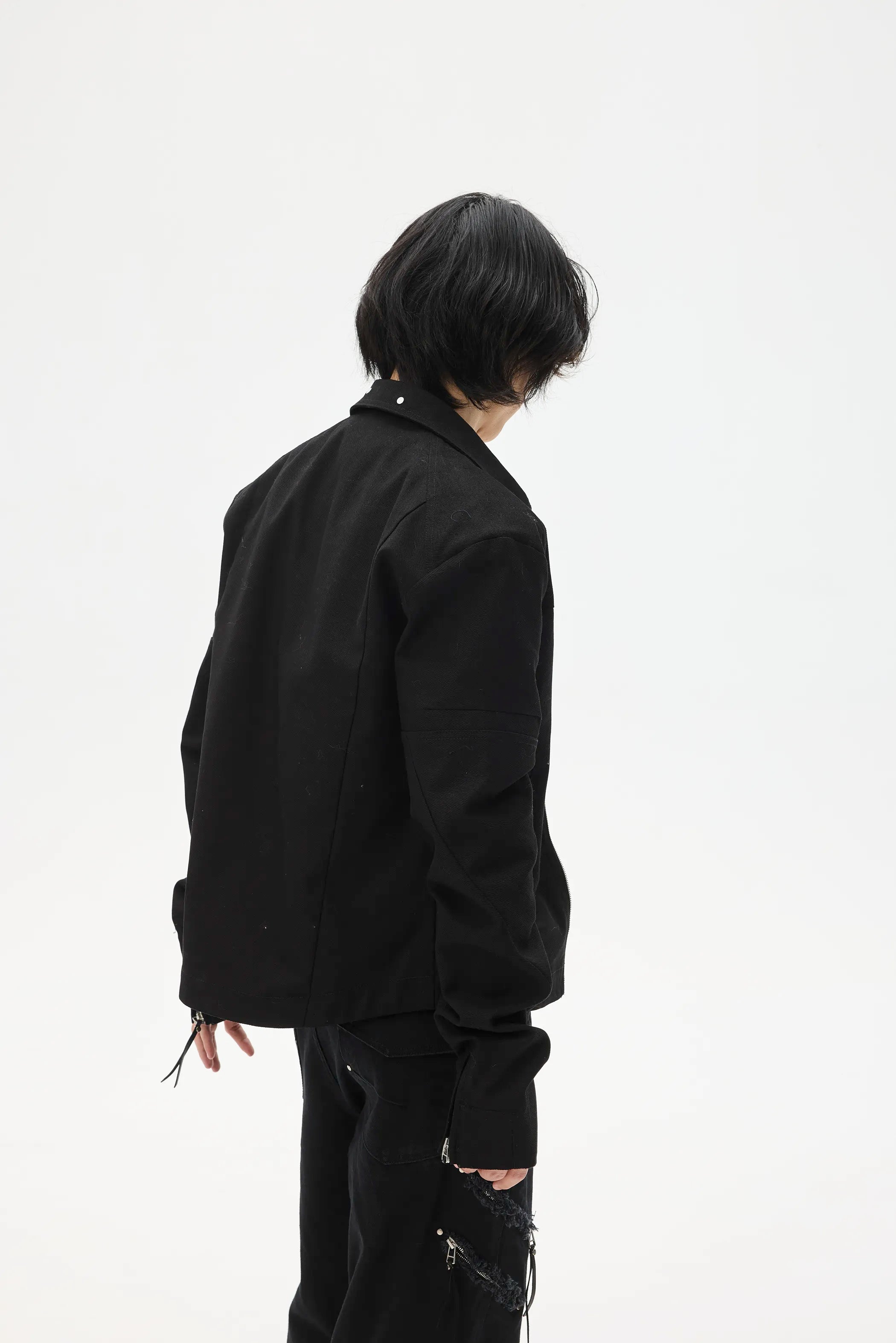 Model shot of Custom Leather-Lace Zip Jacket 4