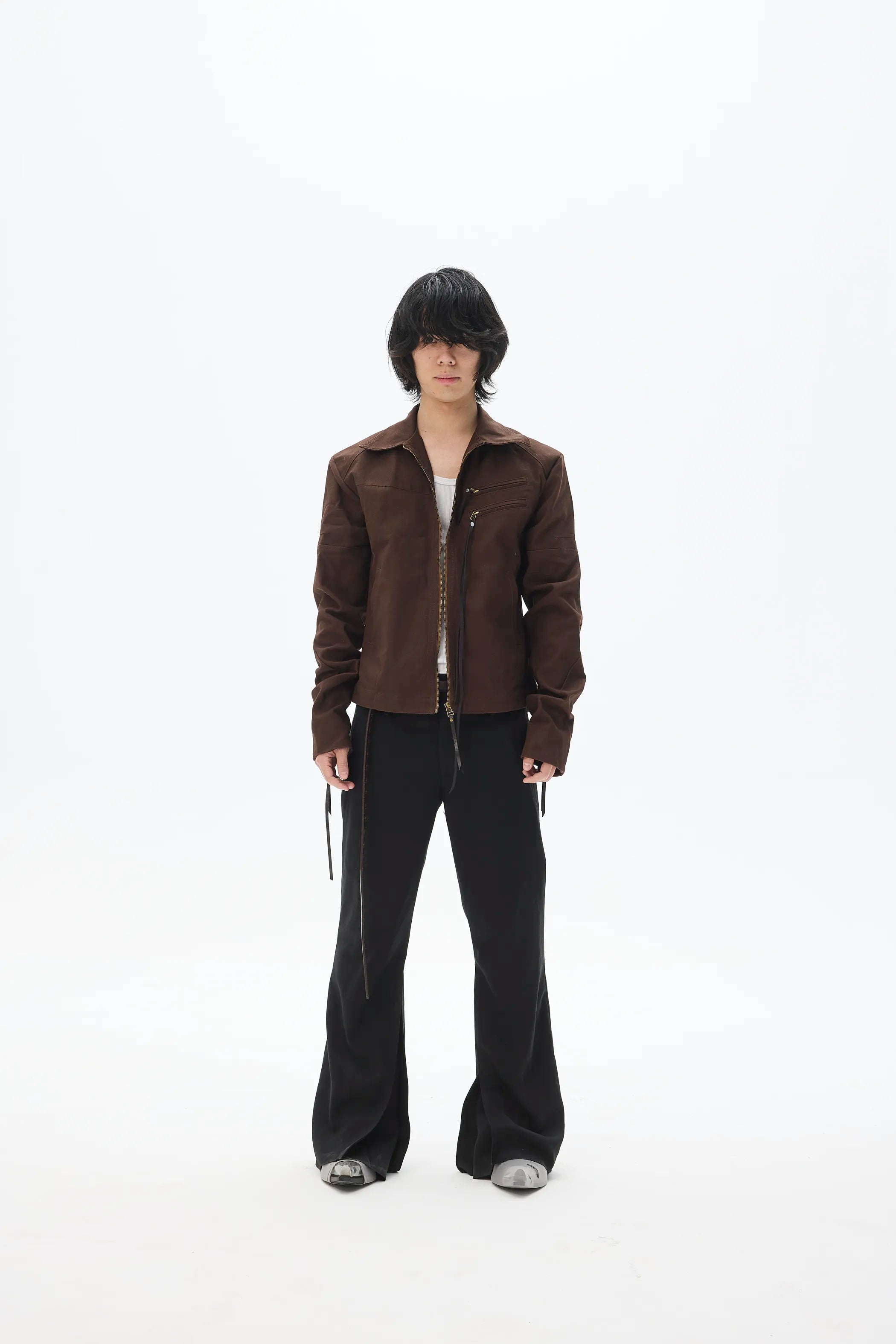 Model shot of Custom Leather-Lace Zip Jacket 2
