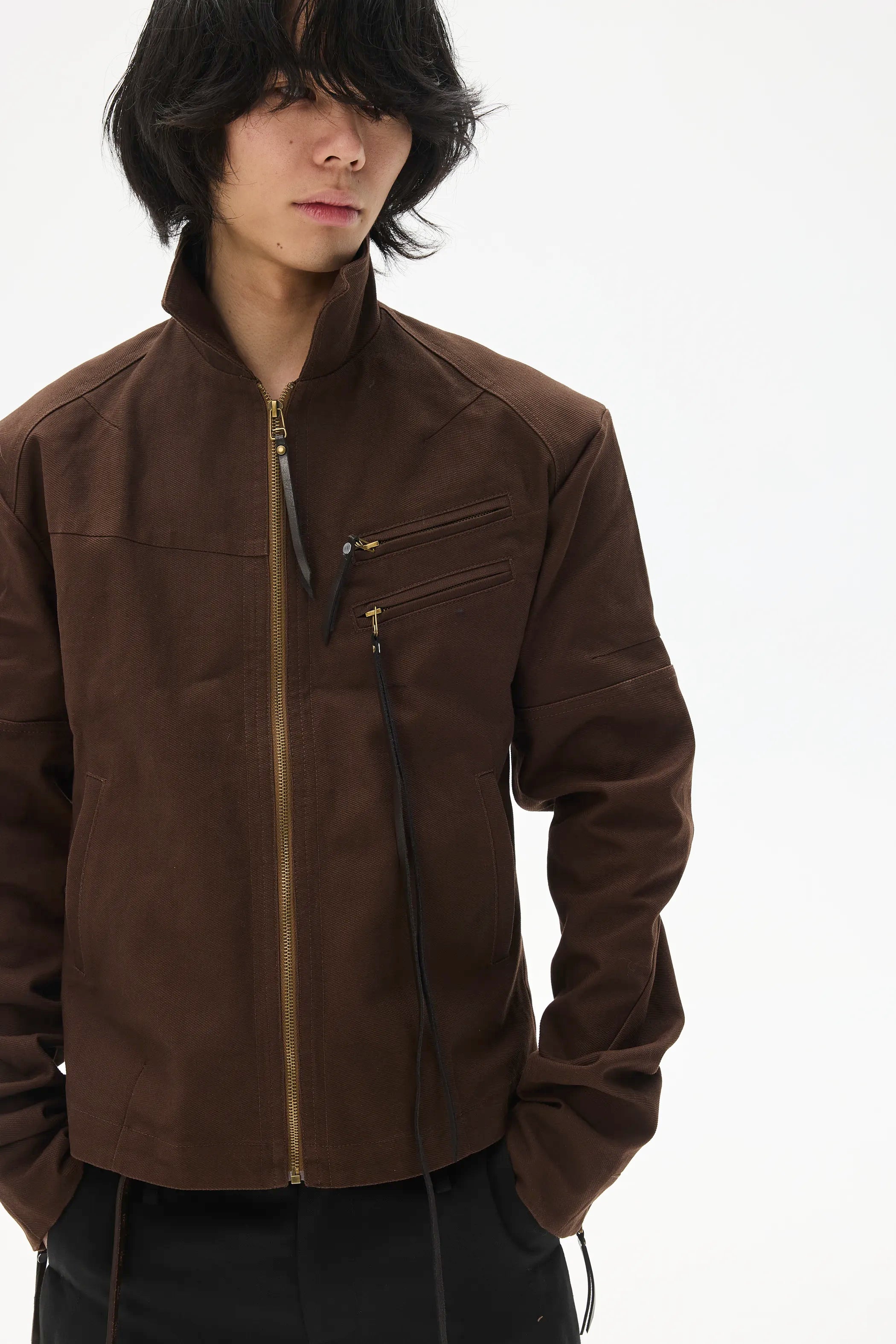Model shot of Custom Leather-Lace Zip Jacket 5