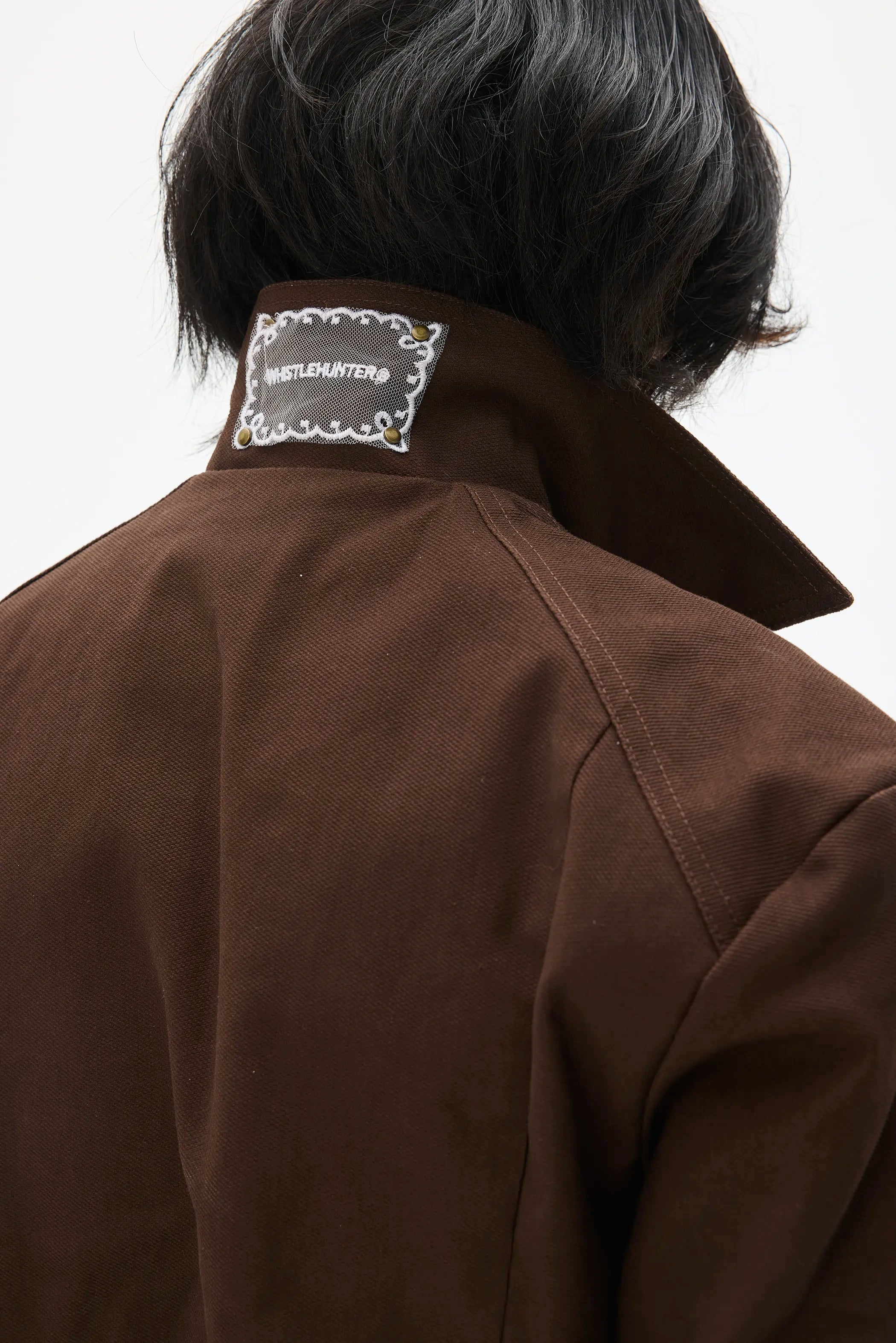 Model shot of Custom Leather-Lace Zip Jacket 6