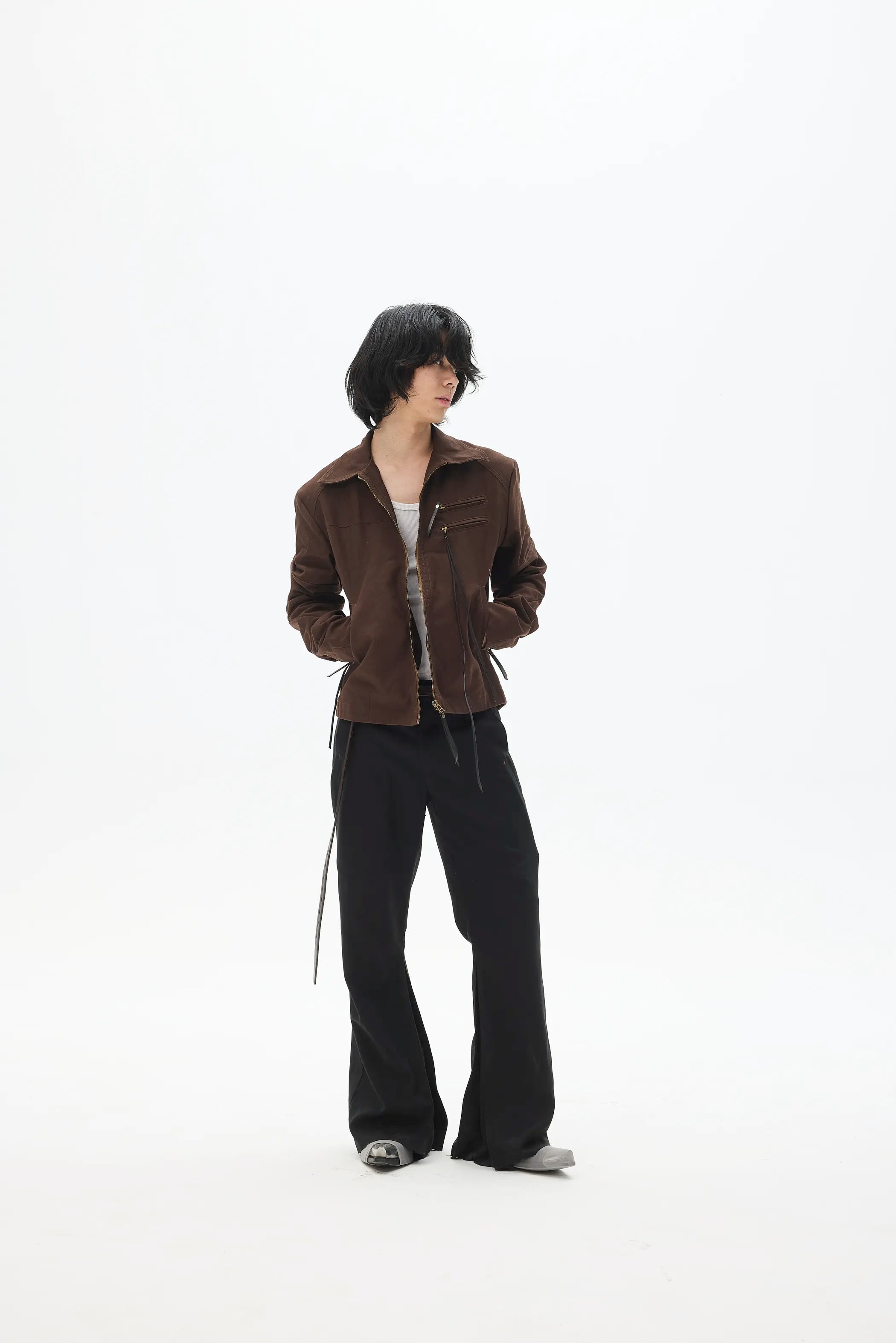 Model shot of Custom Leather-Lace Zip Jacket 8