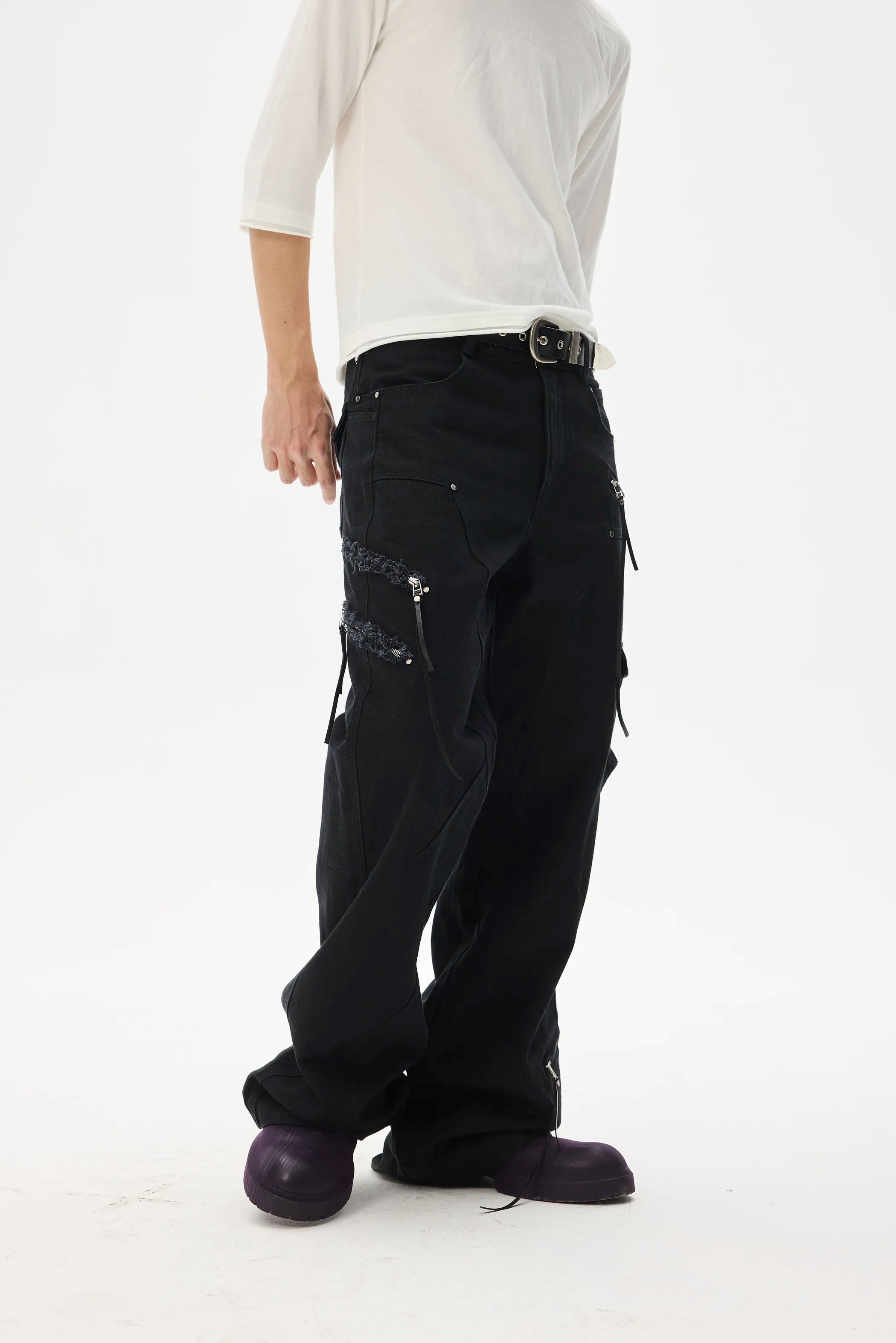 Main shot of Destroyed Denim with Deconstructed Pockets