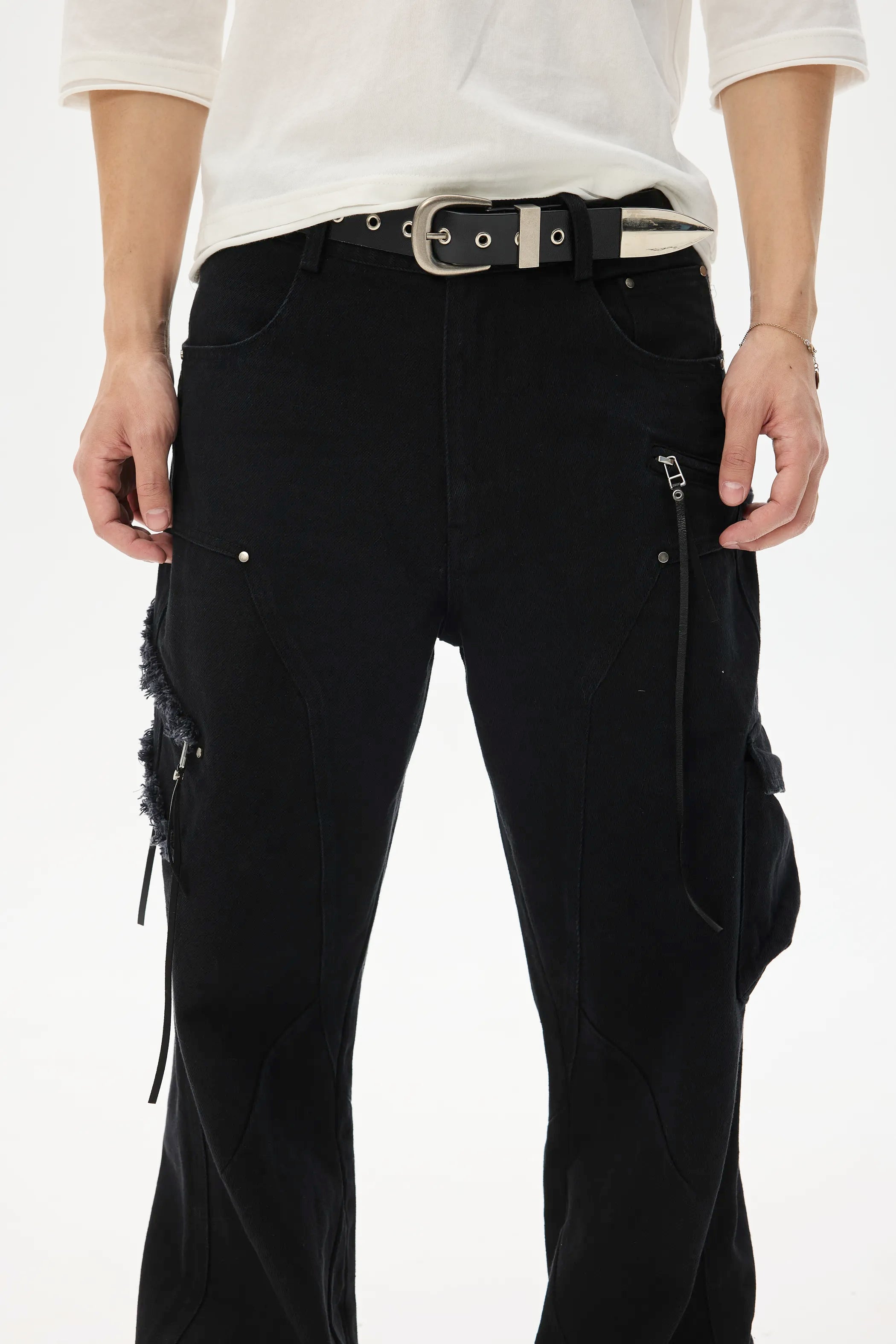 Model shot of Destroyed Denim with Deconstructed Pockets 5