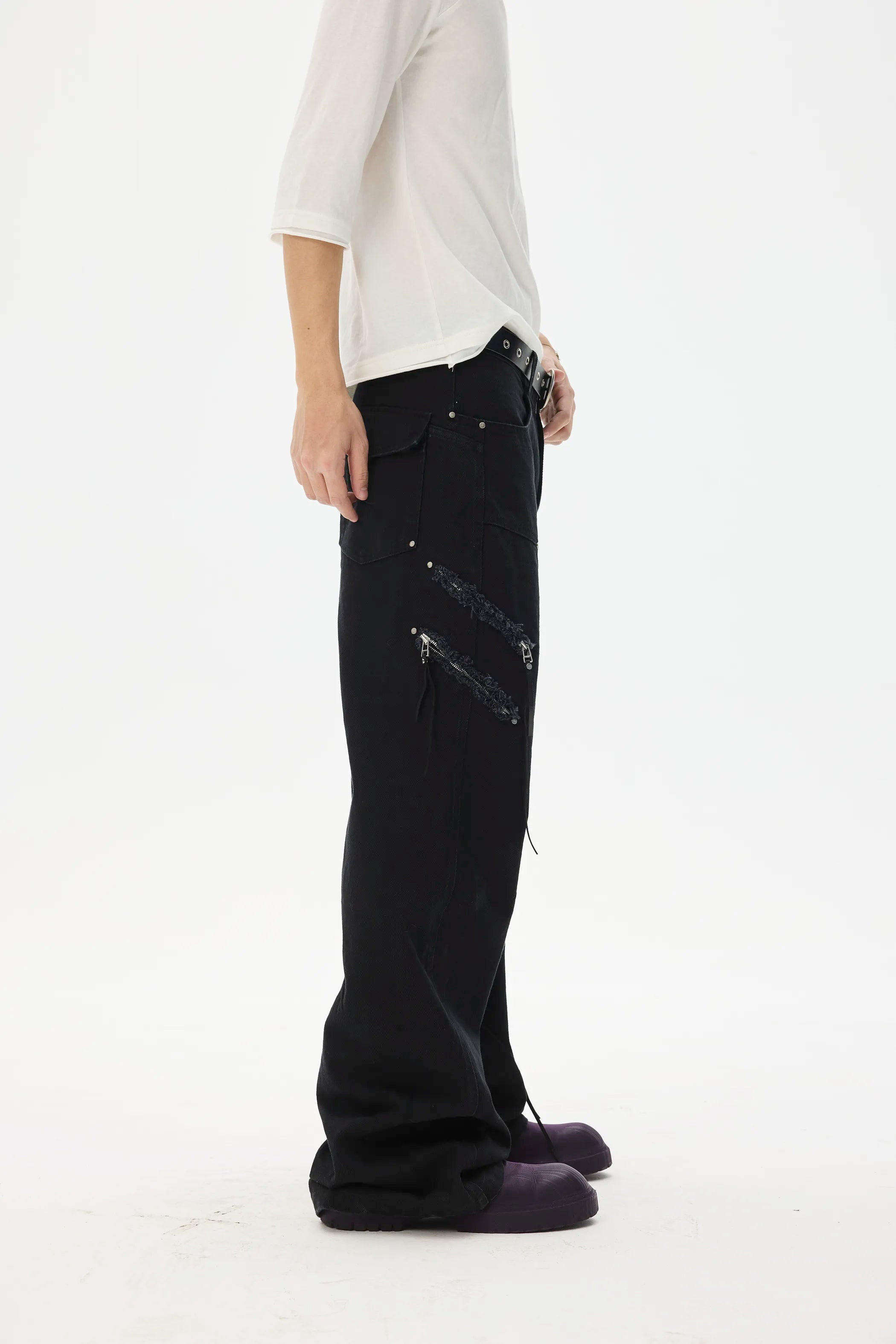 Model shot of Destroyed Denim with Deconstructed Pockets 8