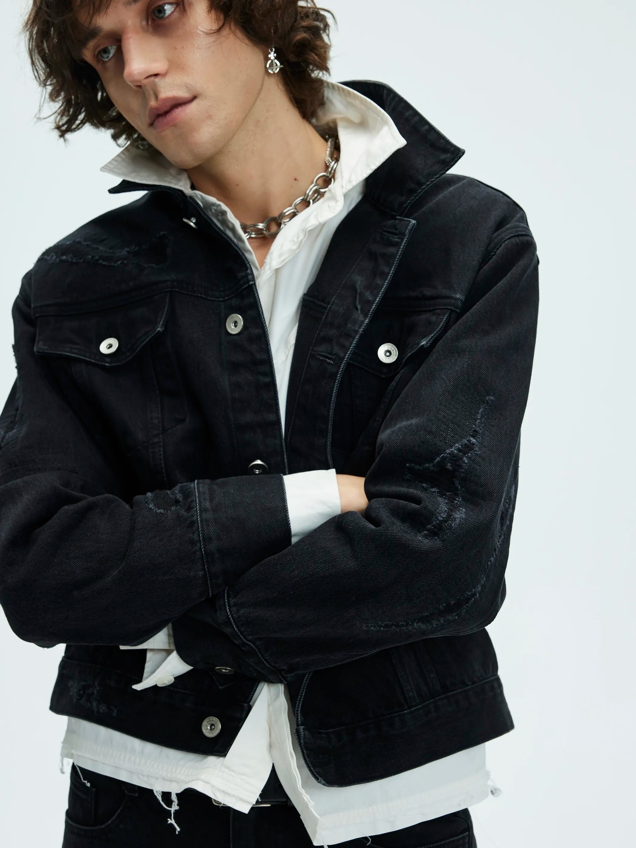 Main shot of Distressed Washed Denim Jacket