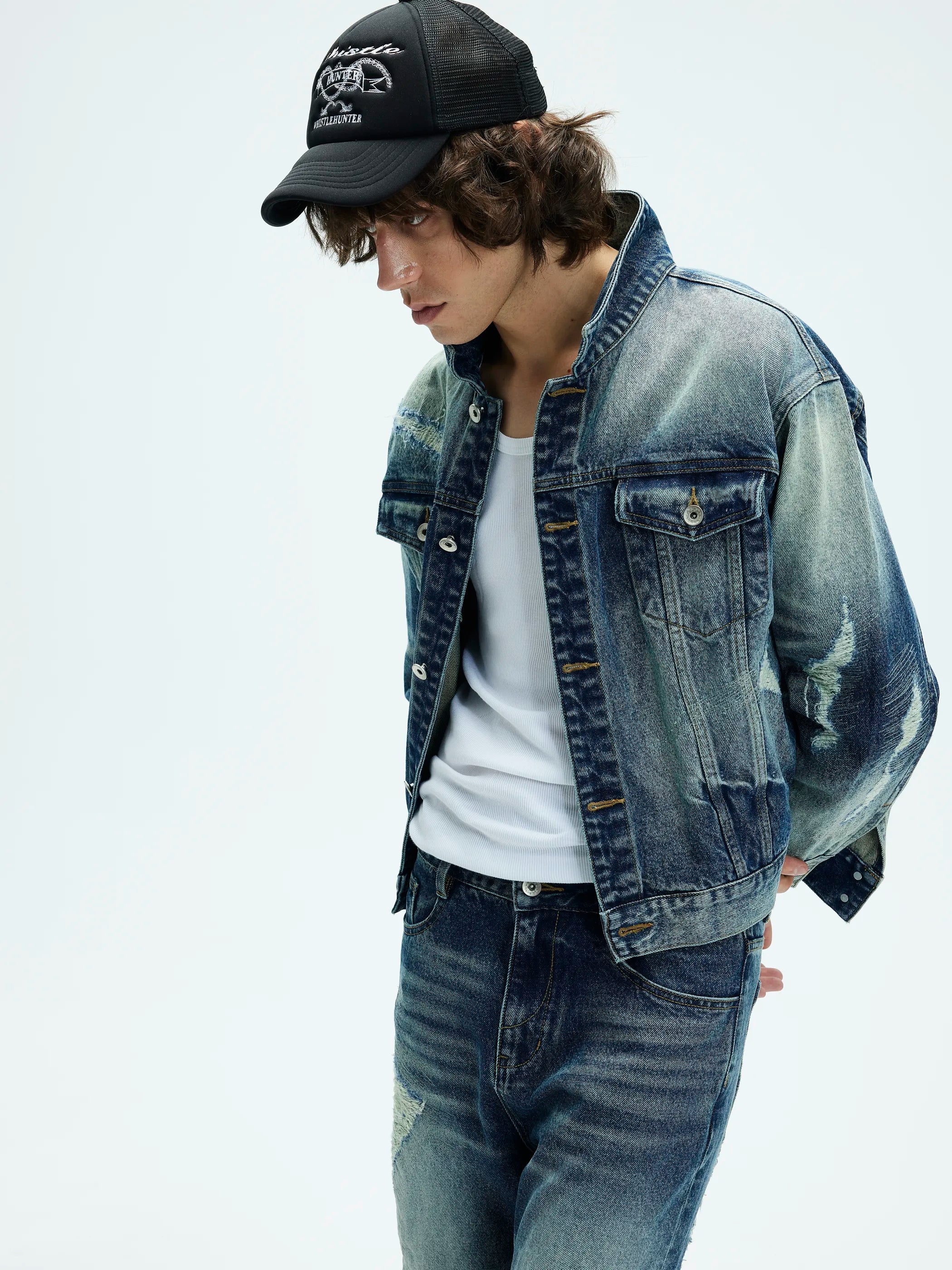 Main shot of Distressed Washed Denim Jacket