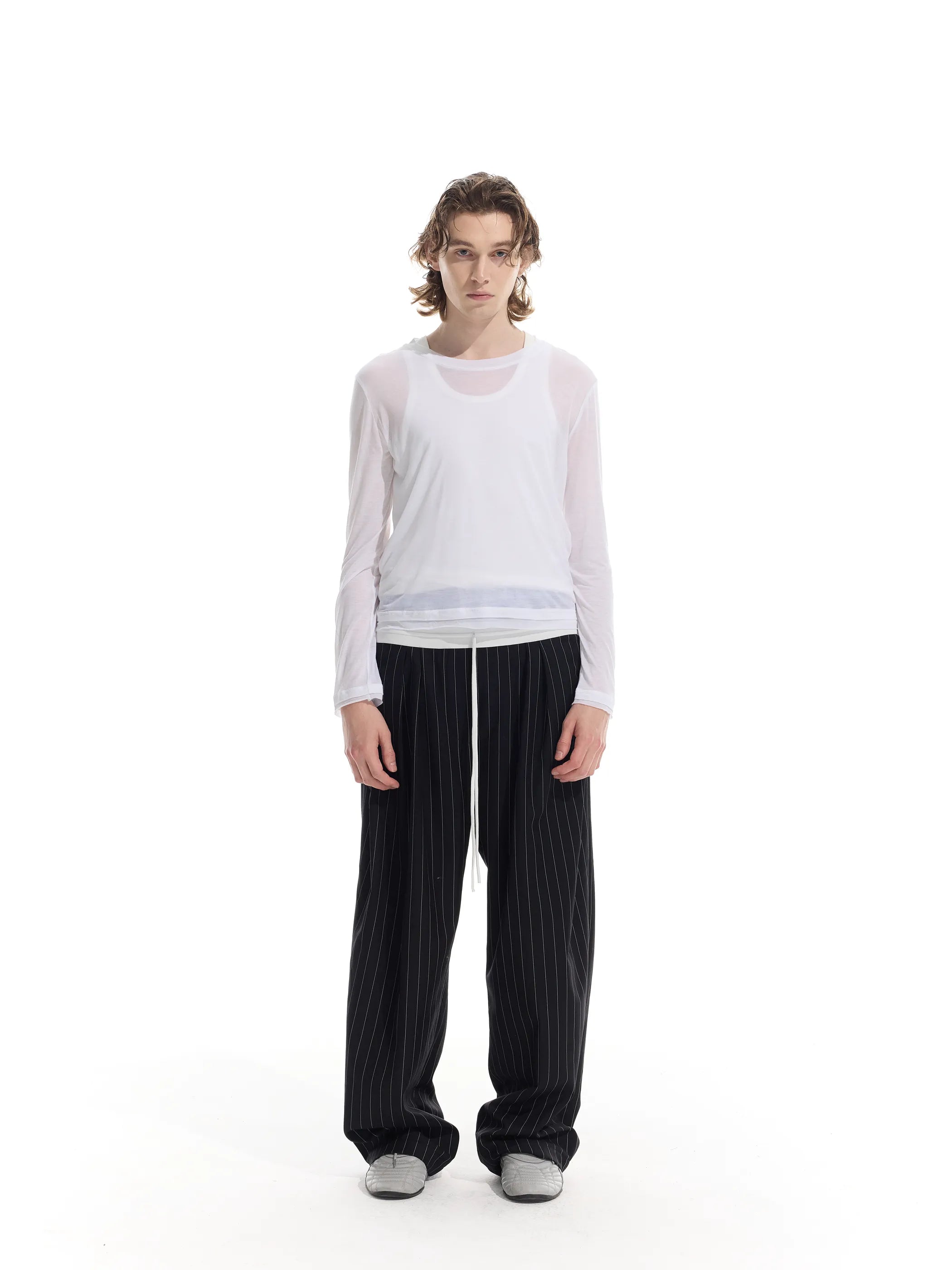 Model shot of Drawstring Stripe Trousers 2