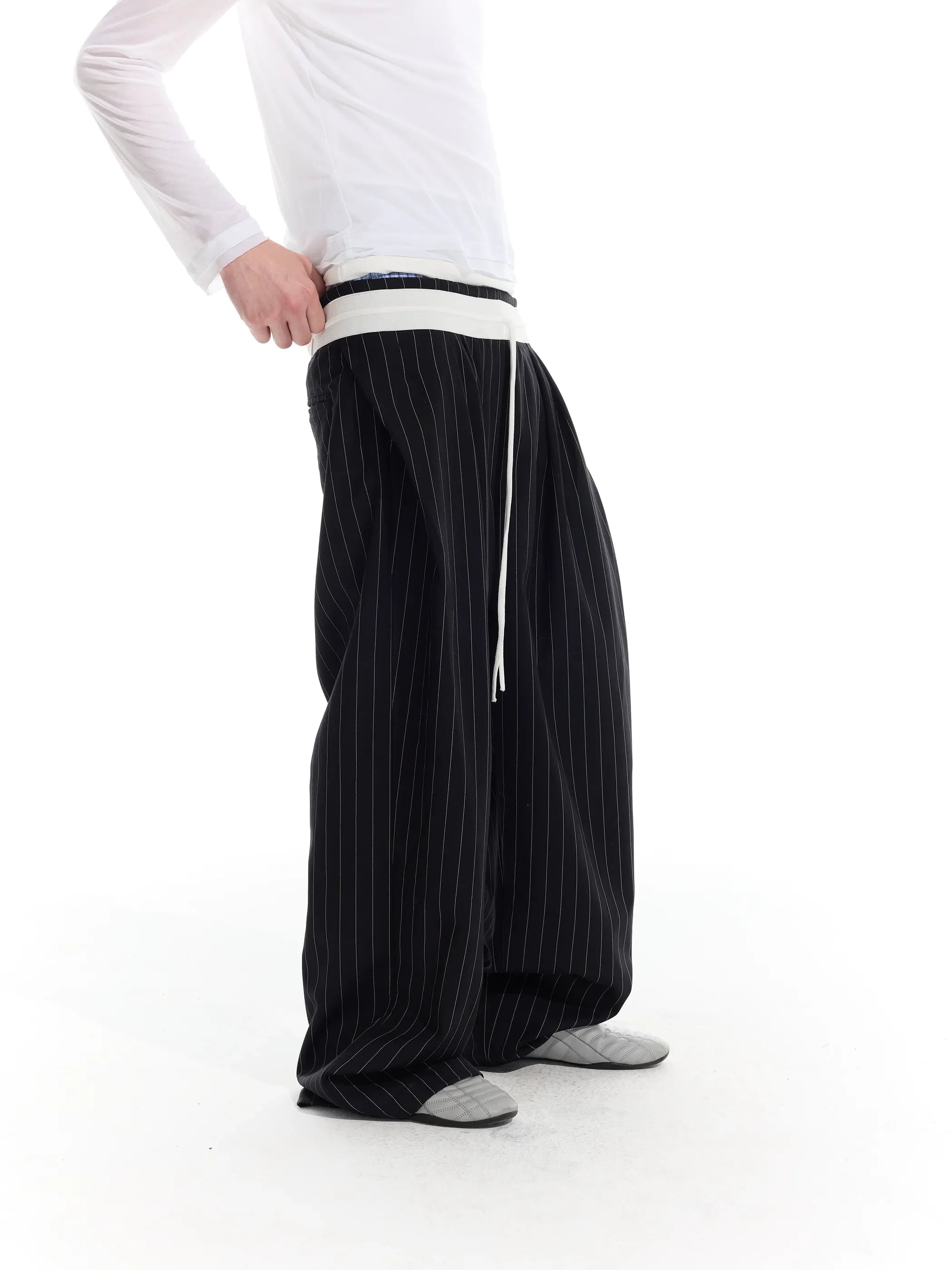 Model shot of Drawstring Stripe Trousers 4