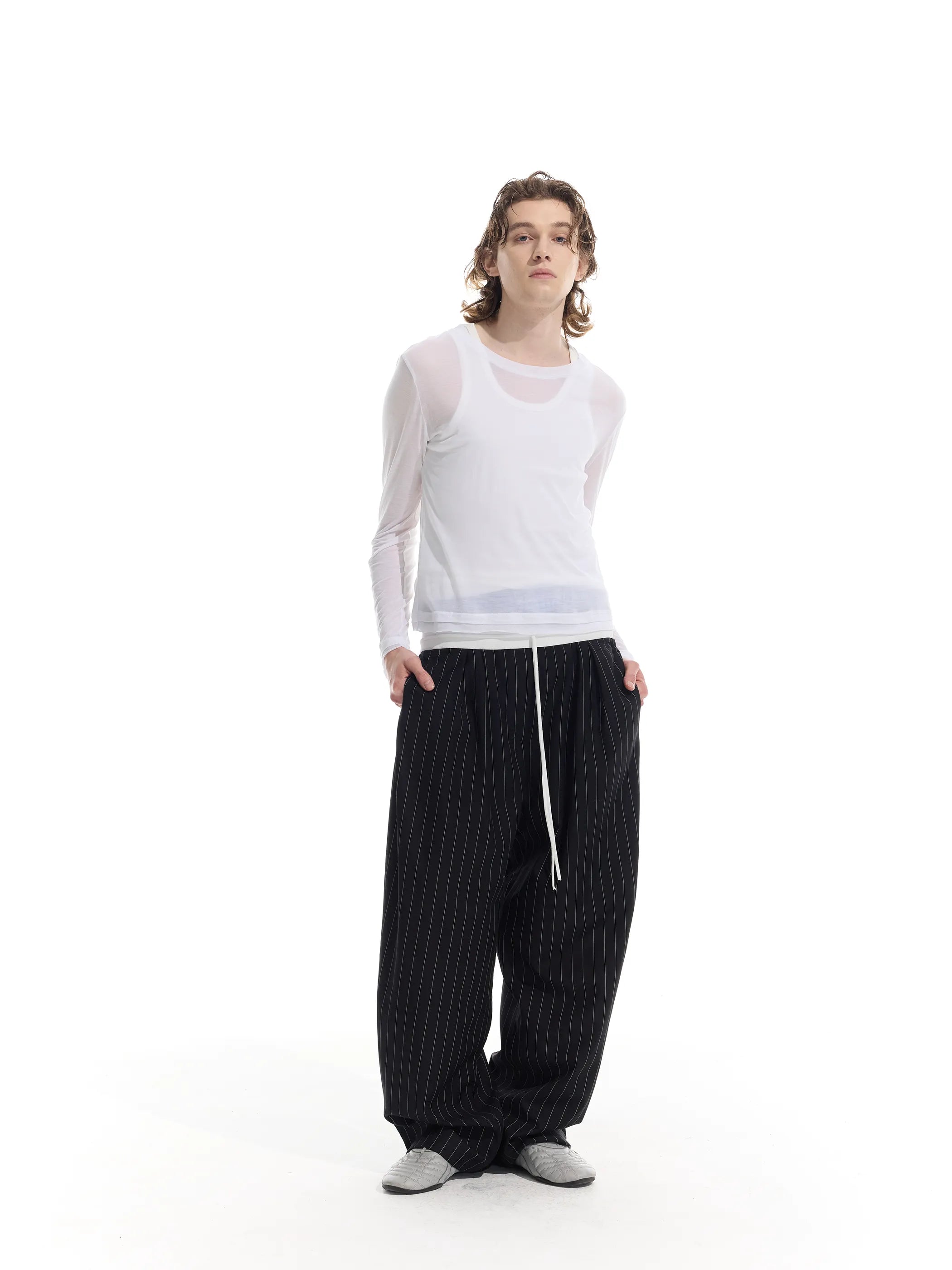 Model shot of Drawstring Stripe Trousers 7