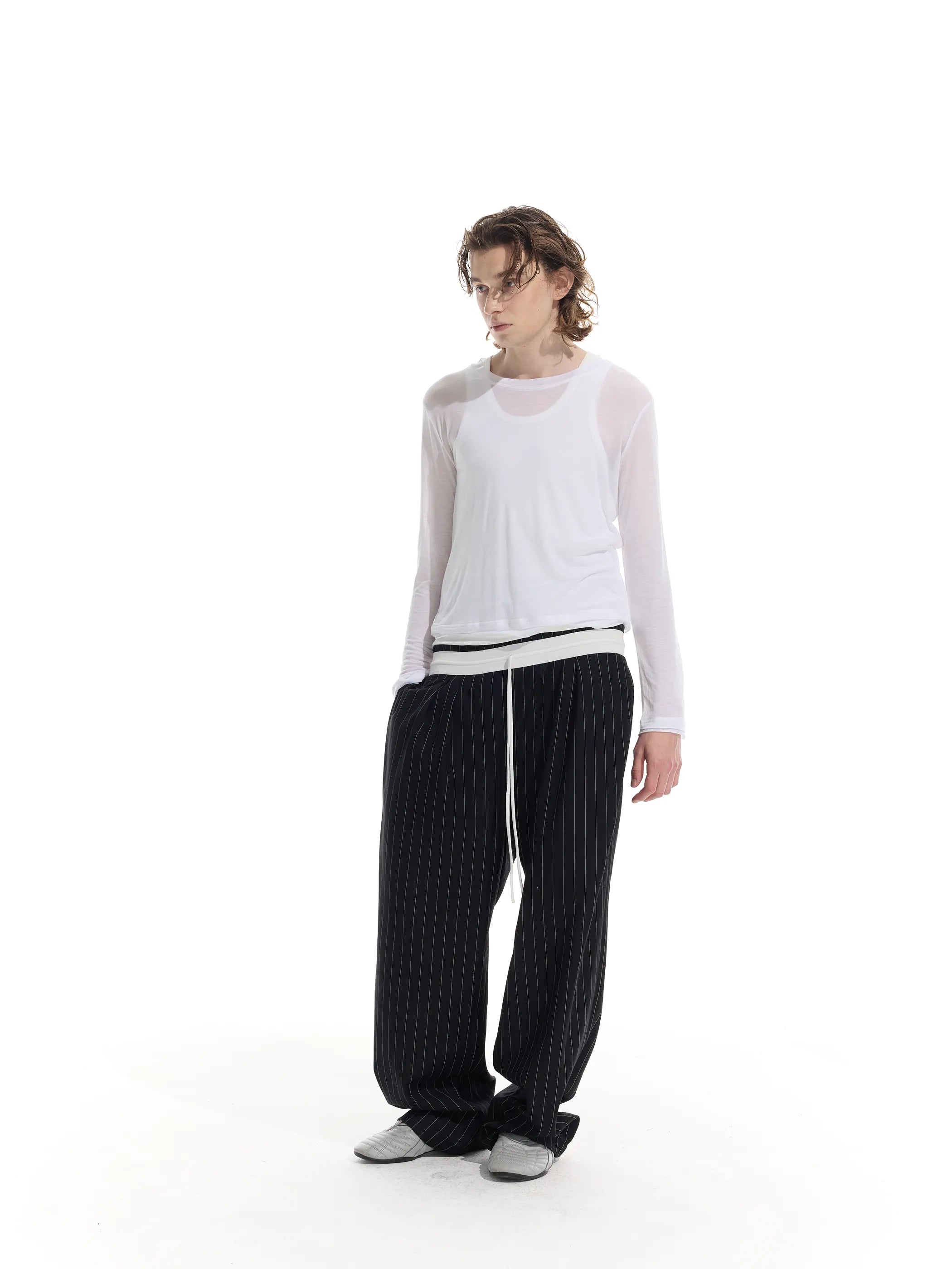 Model shot of Drawstring Stripe Trousers 9