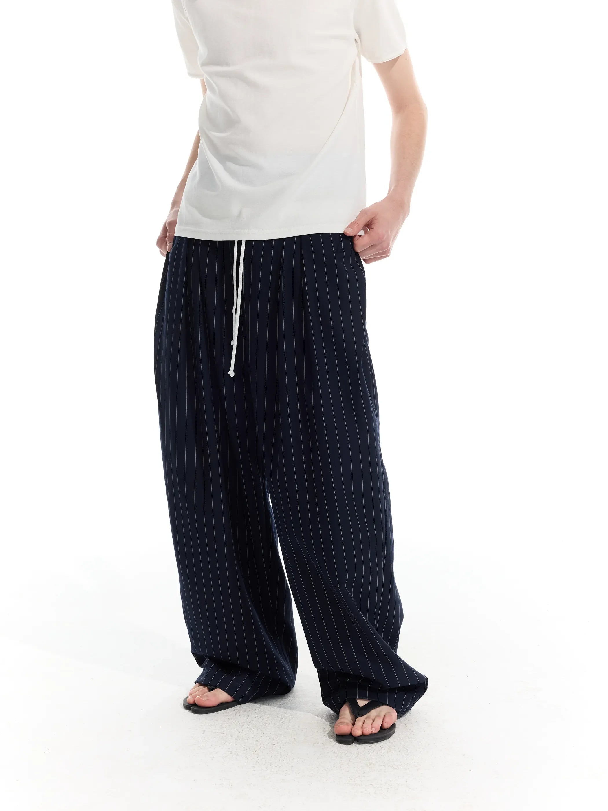 Model shot of Drawstring Stripe Trousers 3