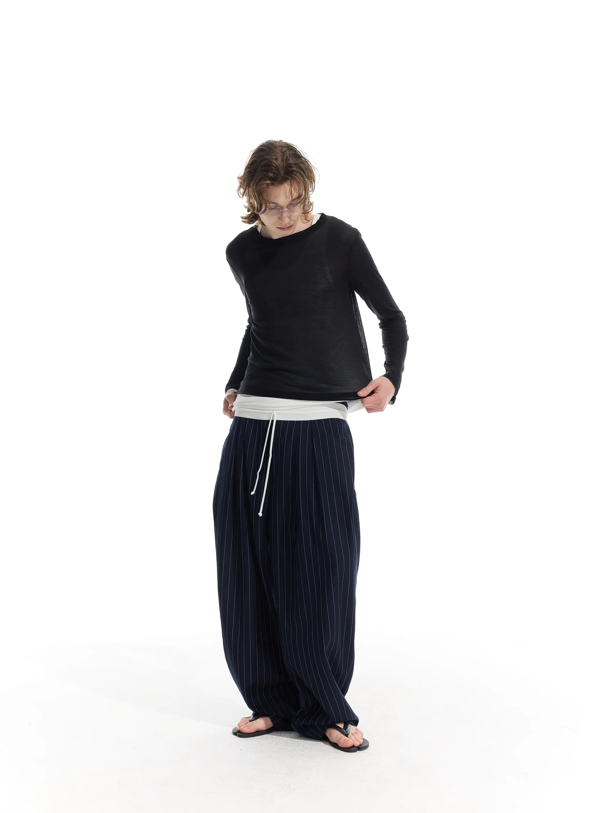 Model shot of Drawstring Stripe Trousers 9