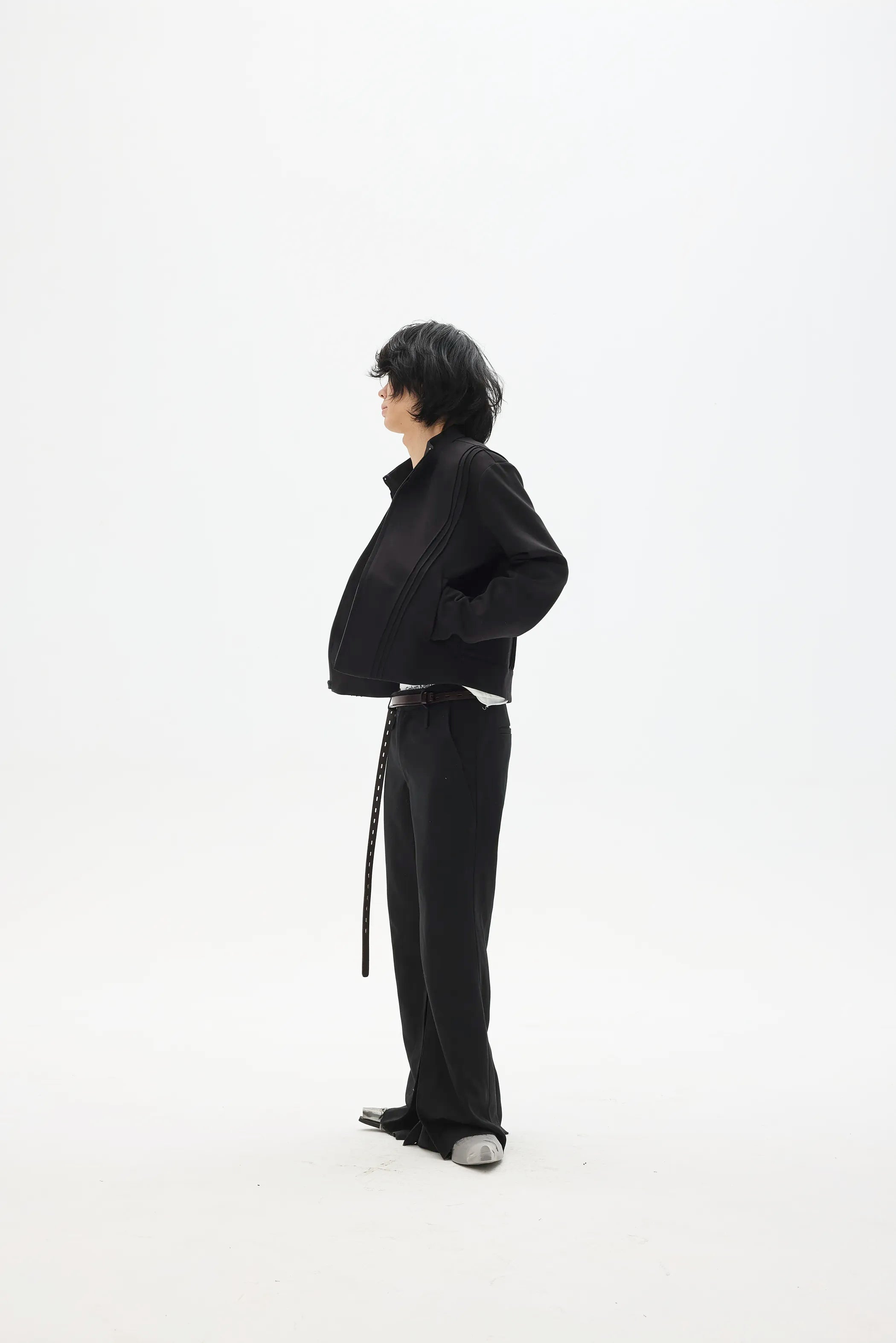 Model shot of Fleece Stand Collar Zip-Up Hoodie 7