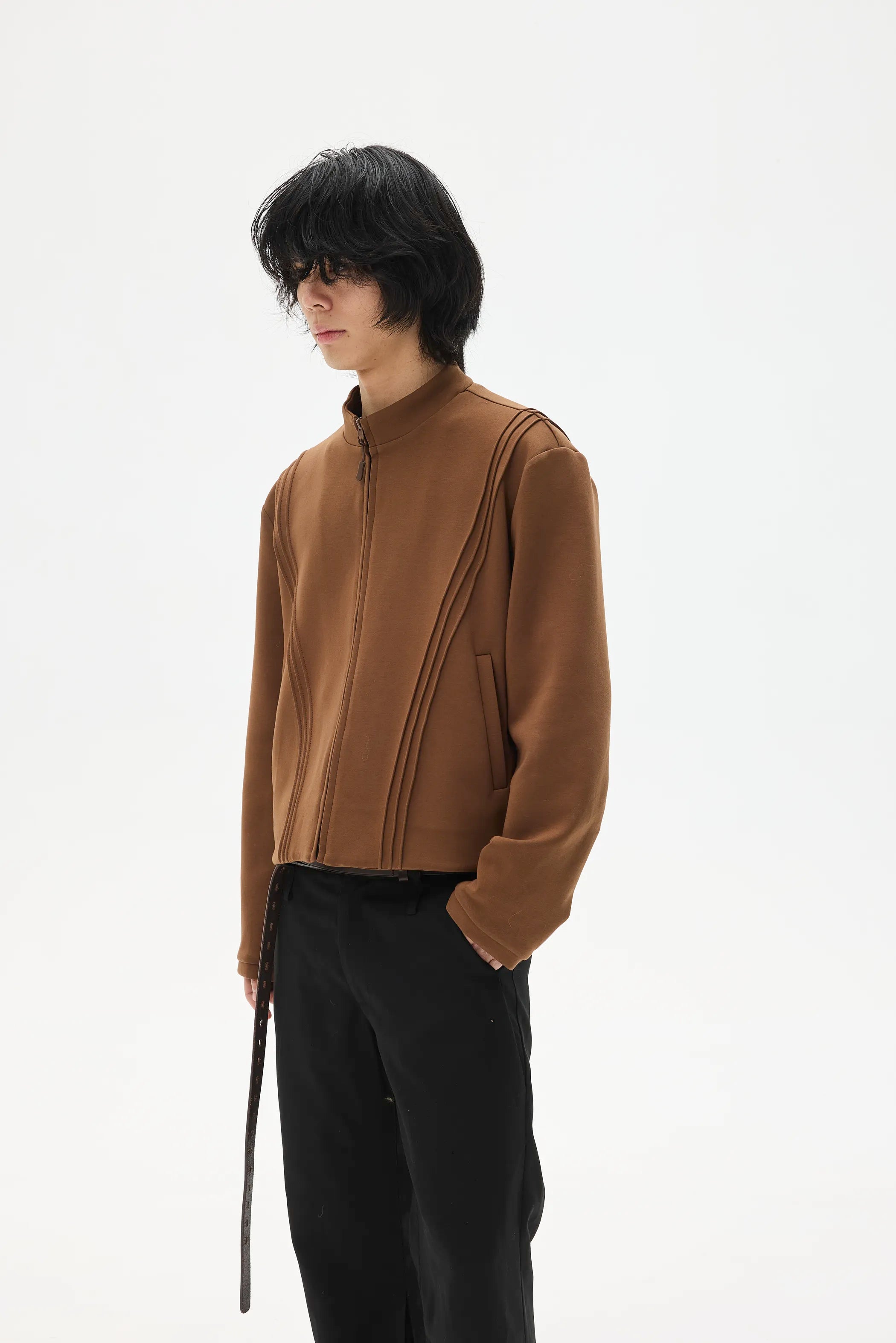 Main shot of Fleece Stand Collar Zip-Up Hoodie