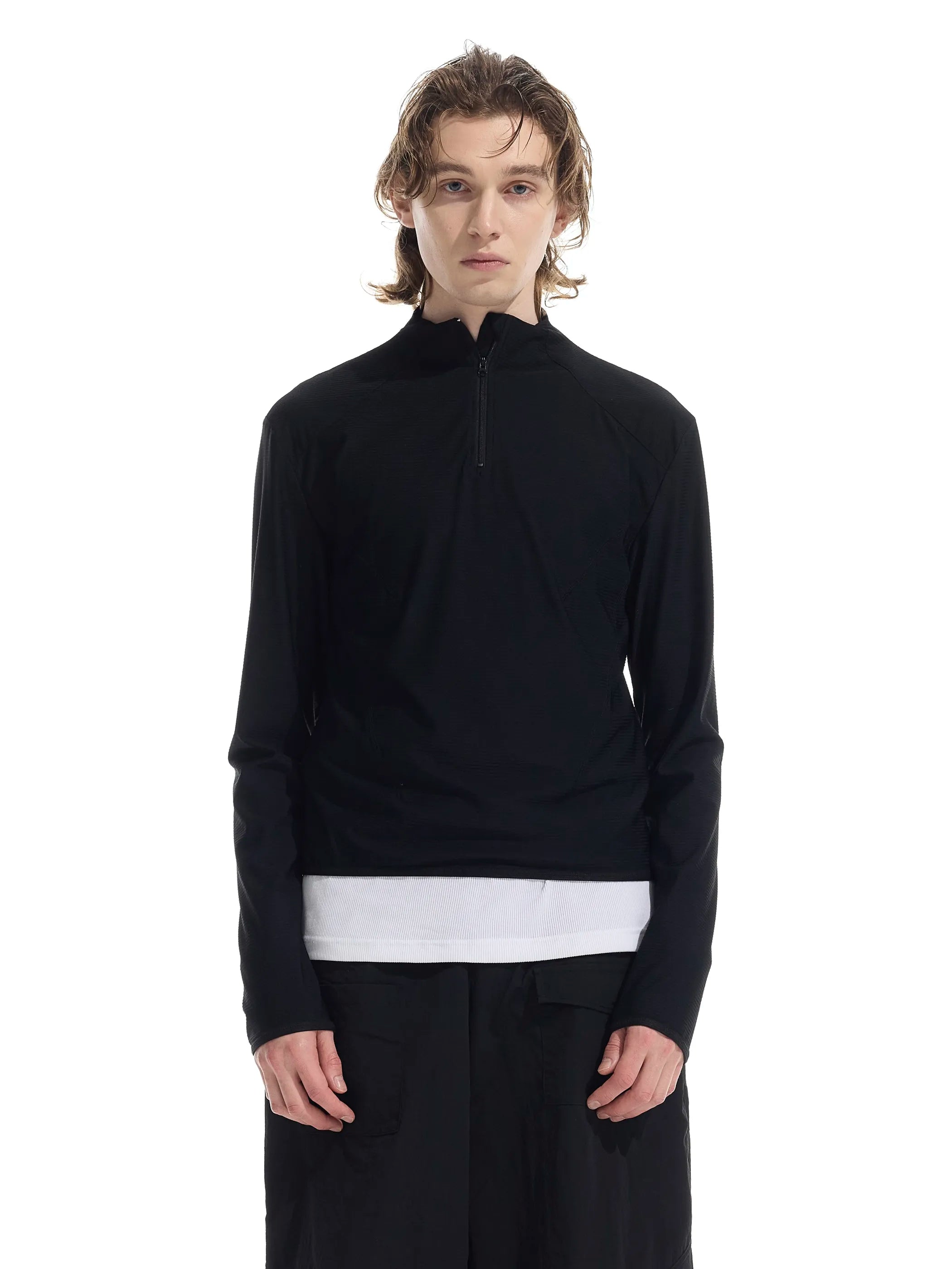 Half-open zip-up sun-protective long sleeve