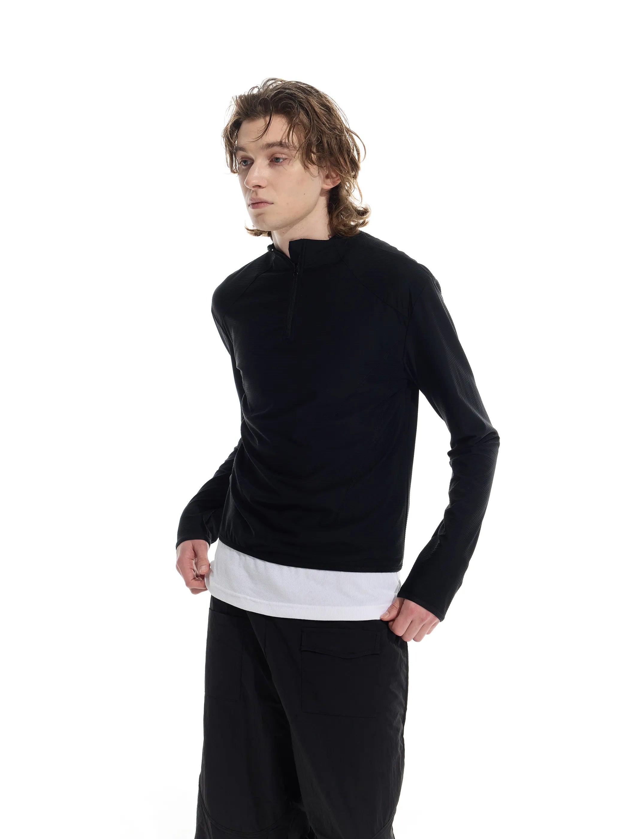 Half-open zip-up sun-protective long sleeve