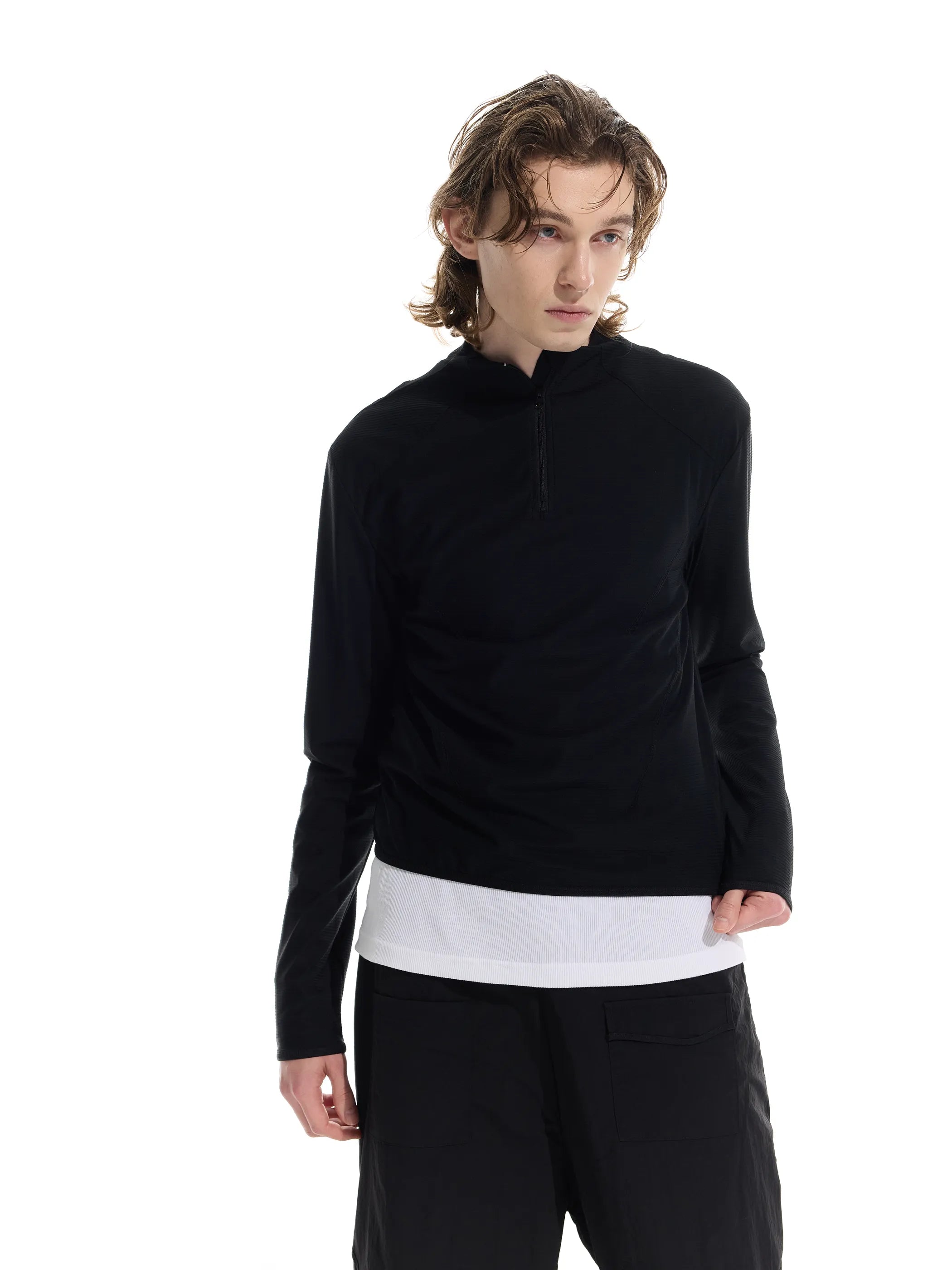 Half-open zip-up sun-protective long sleeve