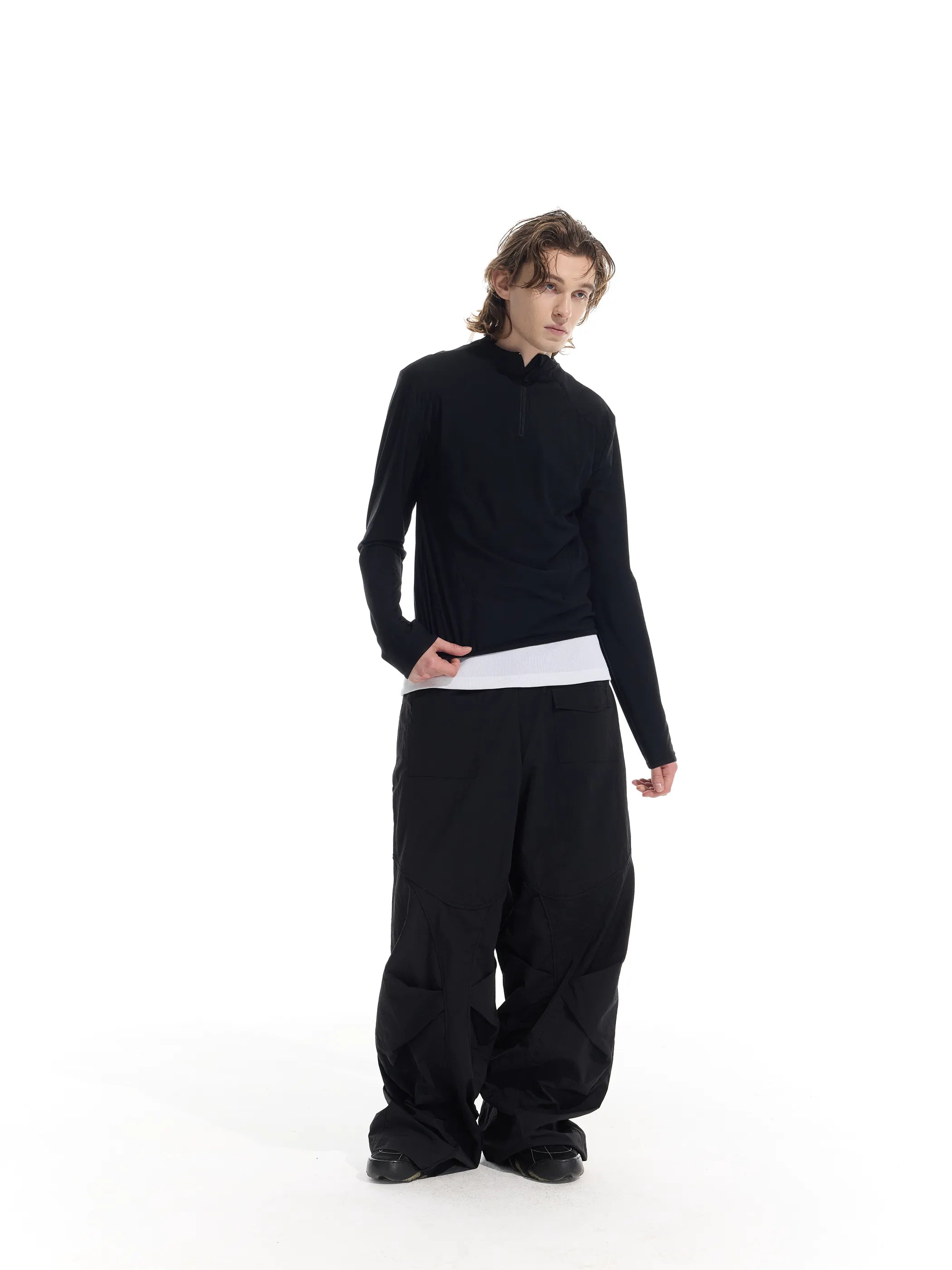 Half-open zip-up sun-protective long sleeve