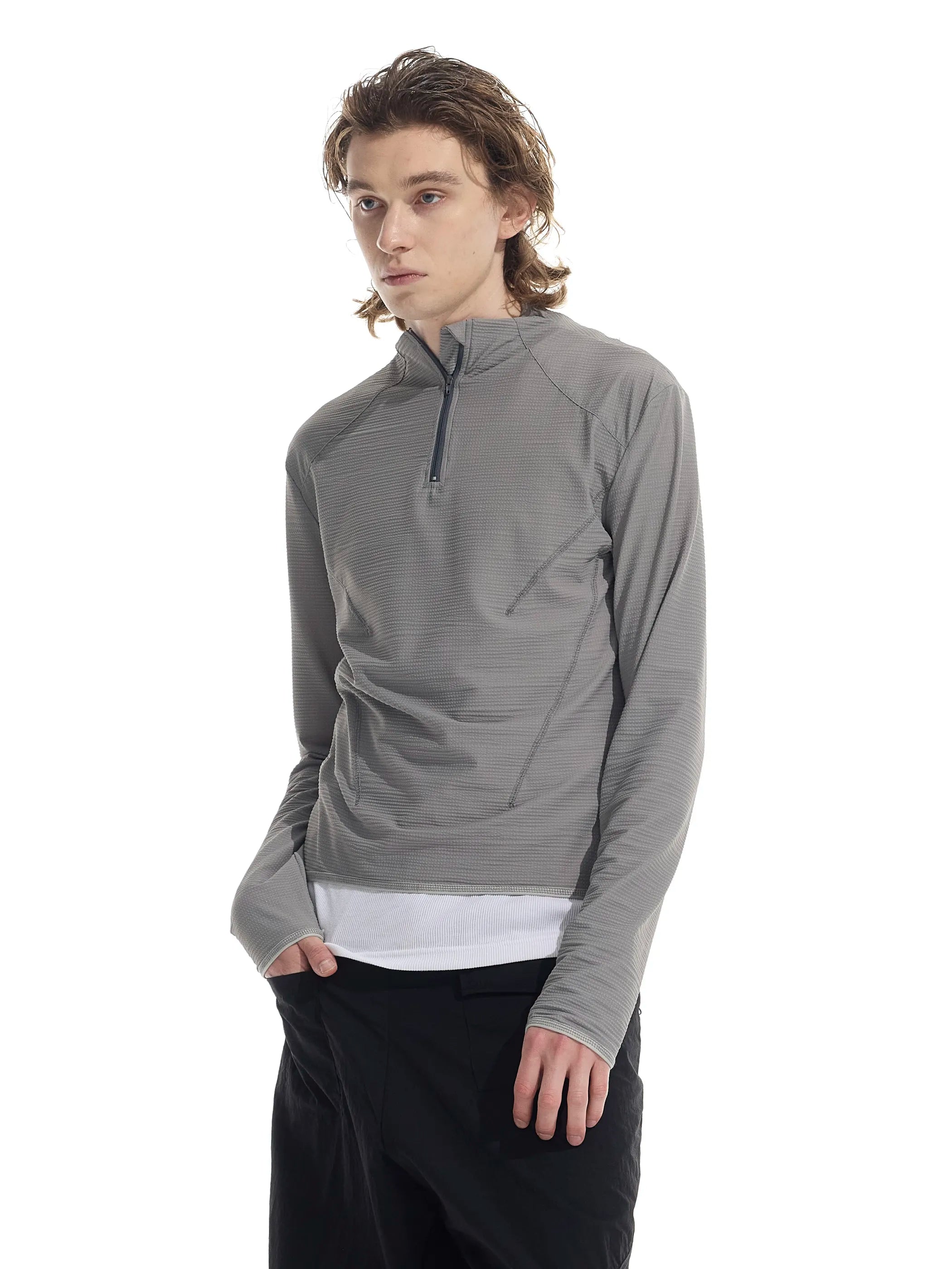 Half-open zip-up sun-protective long sleeve