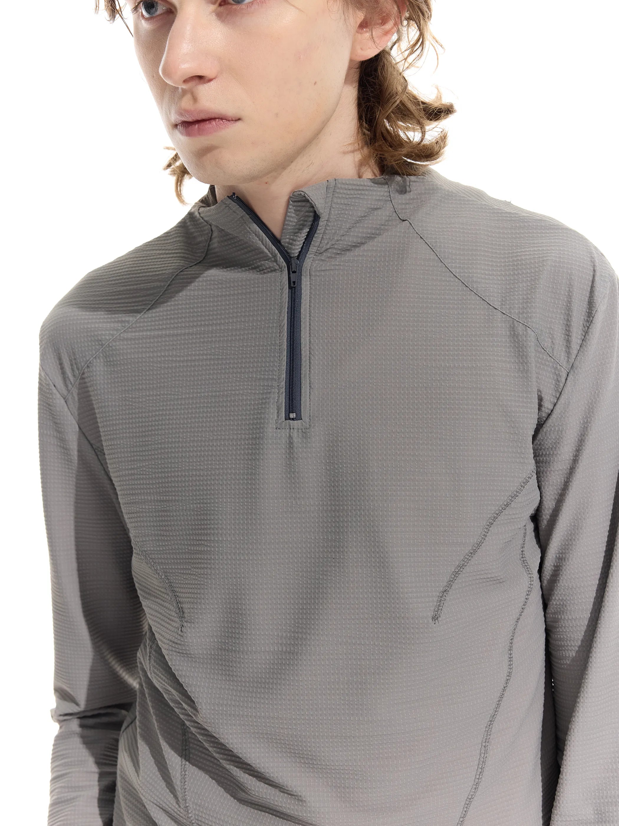 Half-open zip-up sun-protective long sleeve